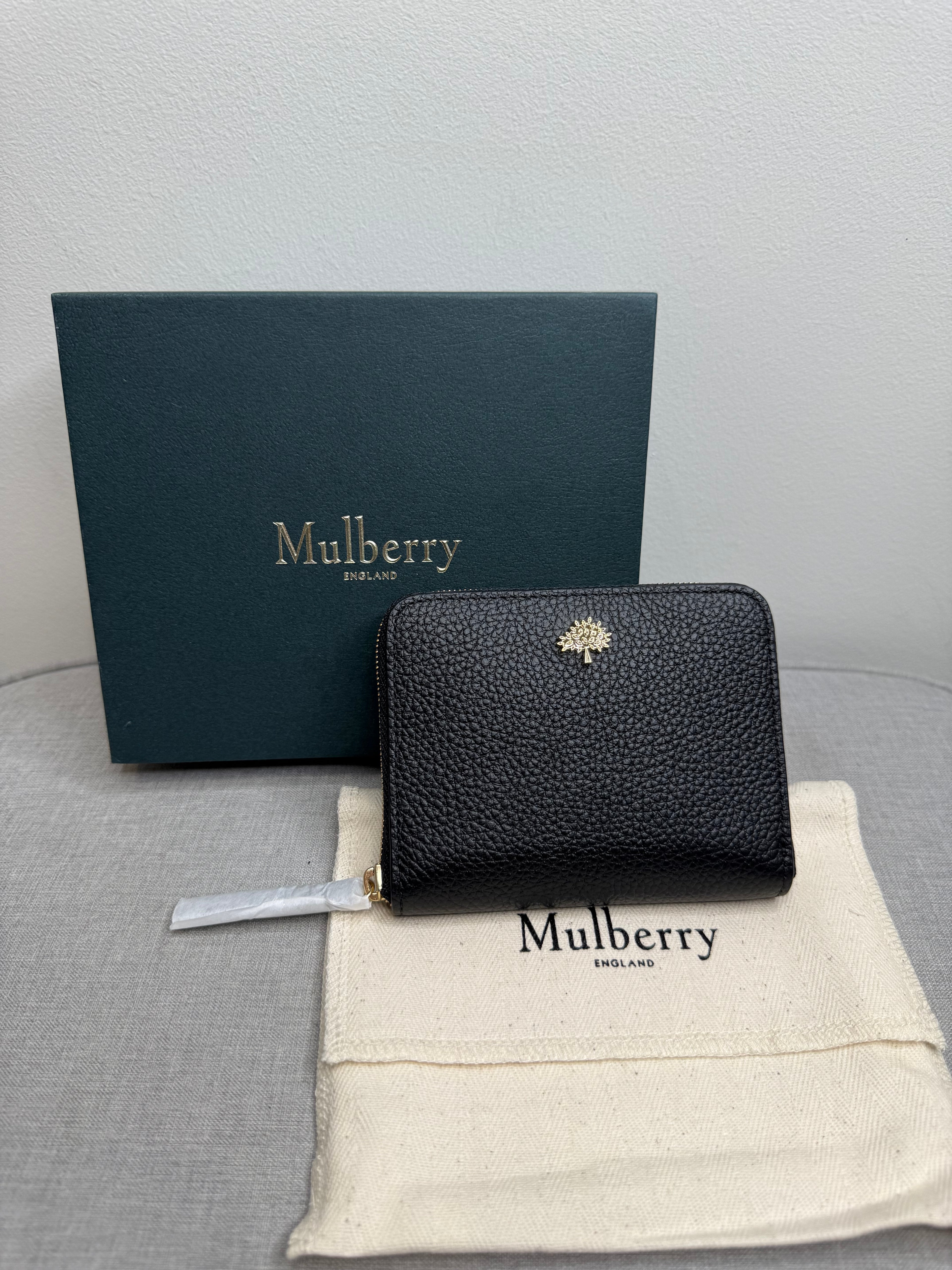 Mulberry Zip Around Tree Plaque Zip Around Wallet In Black Leather - New With Box