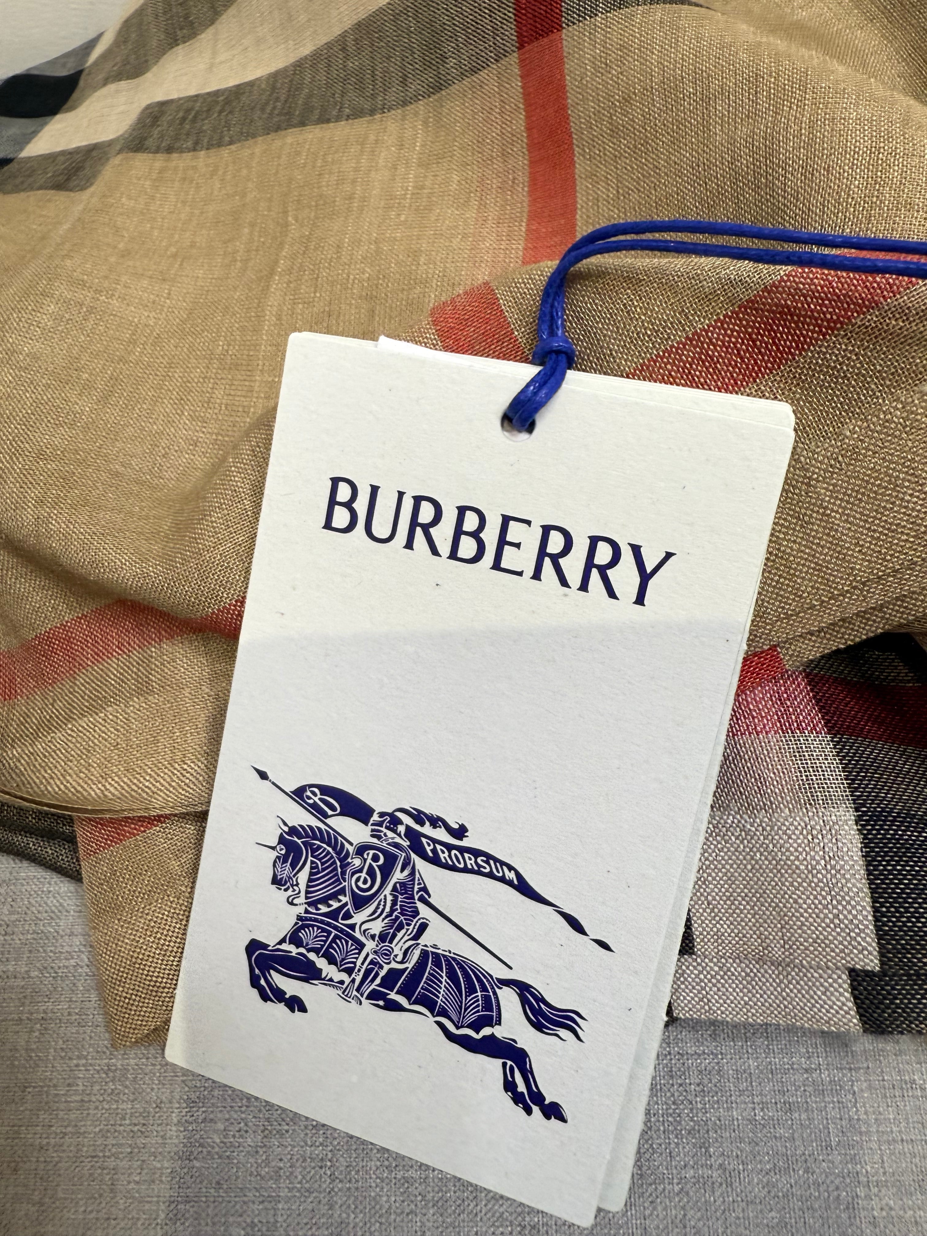 New Burberry Classic Check Wool And Silk Mix Scarf