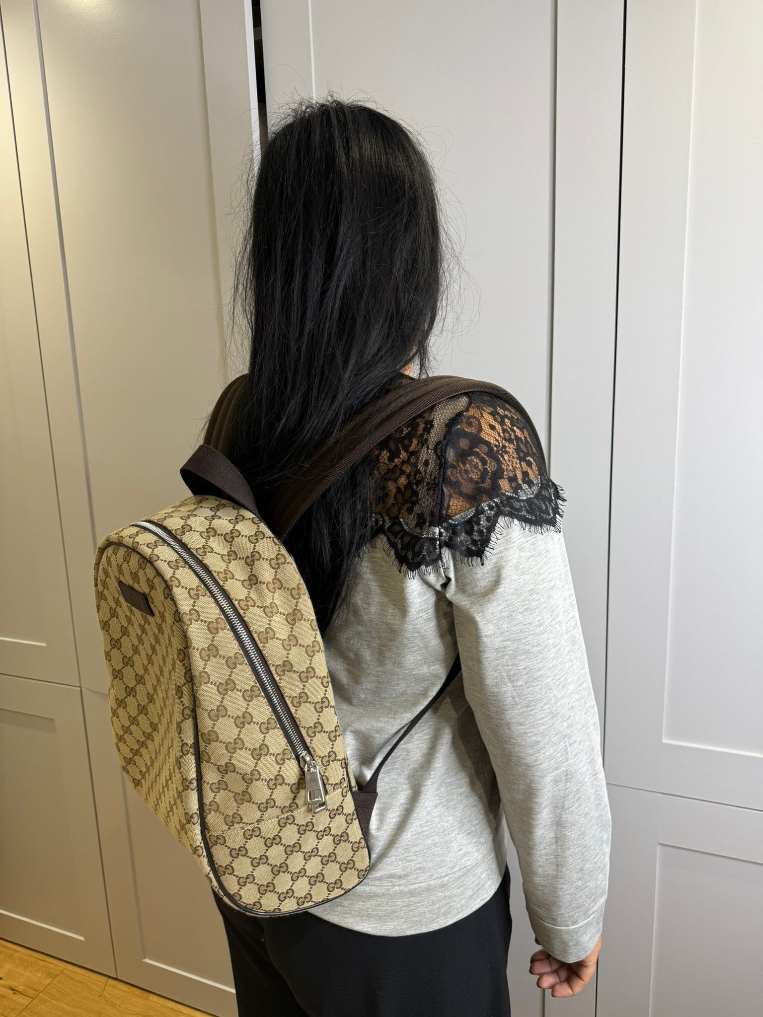 Gucci GG Supreme Canvas Zipped Backpack Discontinued Style | Authentic Designer Backpack