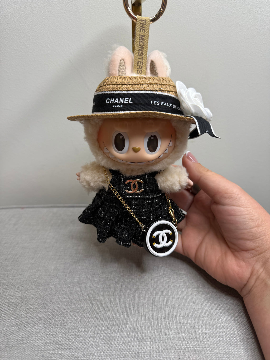 POPMART LABUBU THE MONSTERS EXCITED MACAROON VINYL PLUSH HANGING CARD WITH DESIGNER INSPIRED OUTFIT