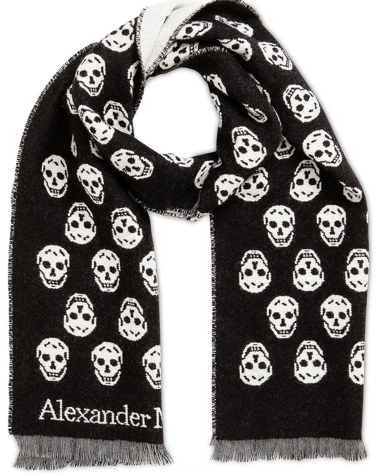 Alexander McQueen Unisex All Over Skull Print Reversible Wool Scarf
