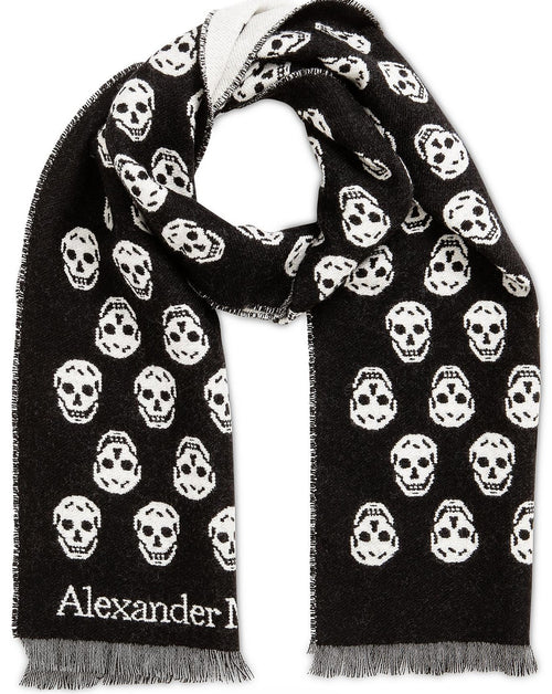 Alexander McQueen Unisex All Over Skull Print Reversible Wool Scarf