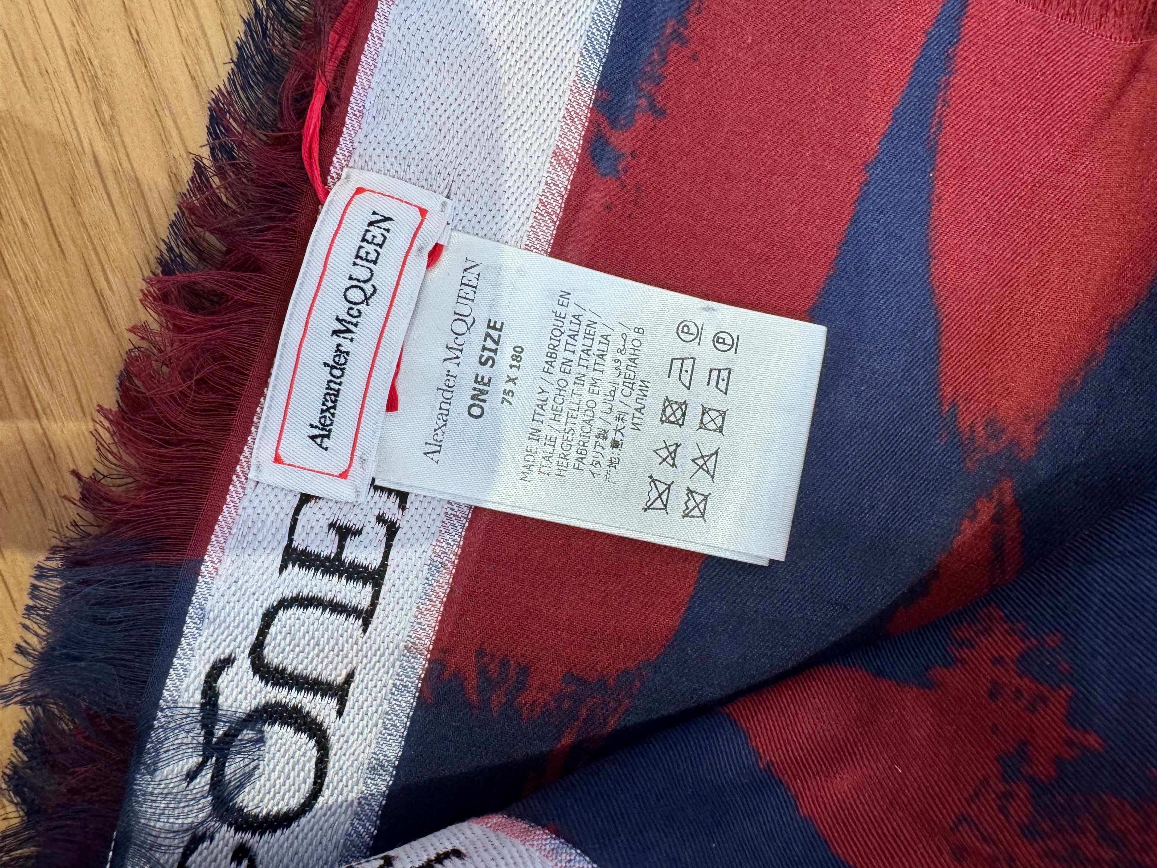 Alexander McQueen Graffiti Bordered Scarf Red and Blue Label