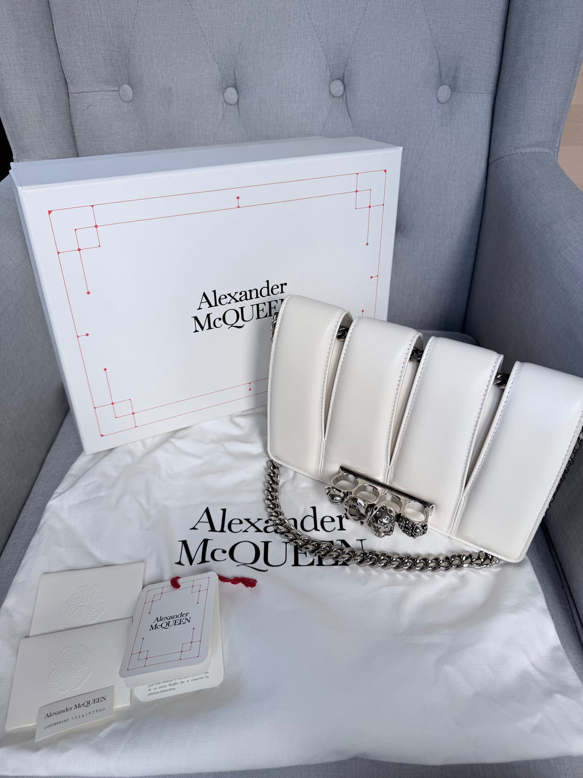 Alexander mcqueen white slit bag with Alexander mcqueen dustbag and box 