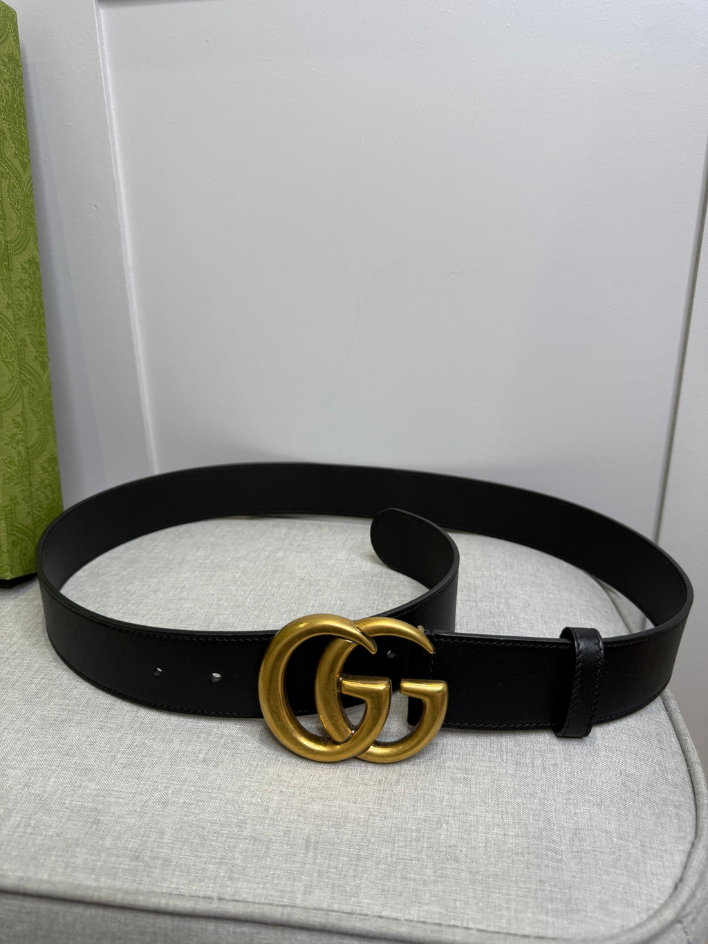 Gucci Marmont Leather Belt with gold buckle