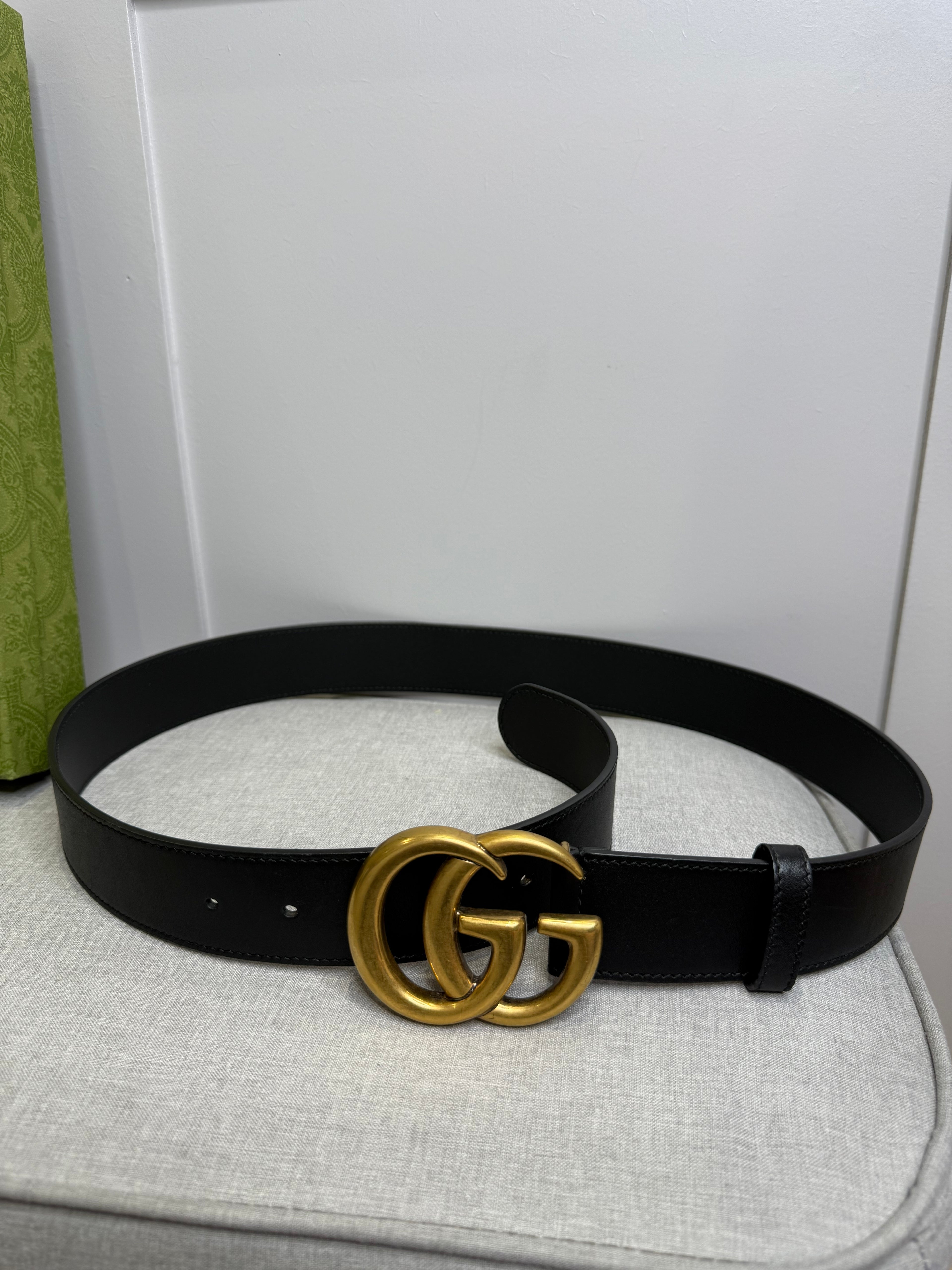 Gucci Marmont Leather Belt with gold buckle