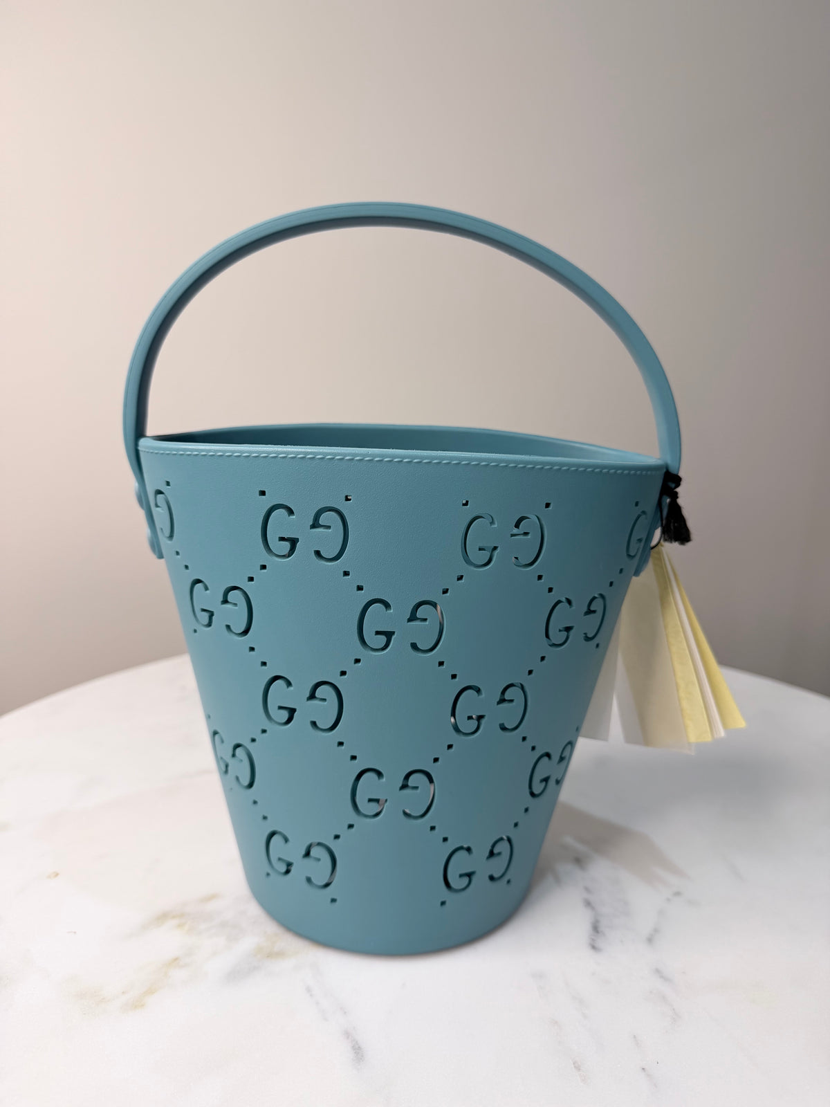 Gucci GG Perforated Rubber Bucket Bag – Blue – Brand New with Tags