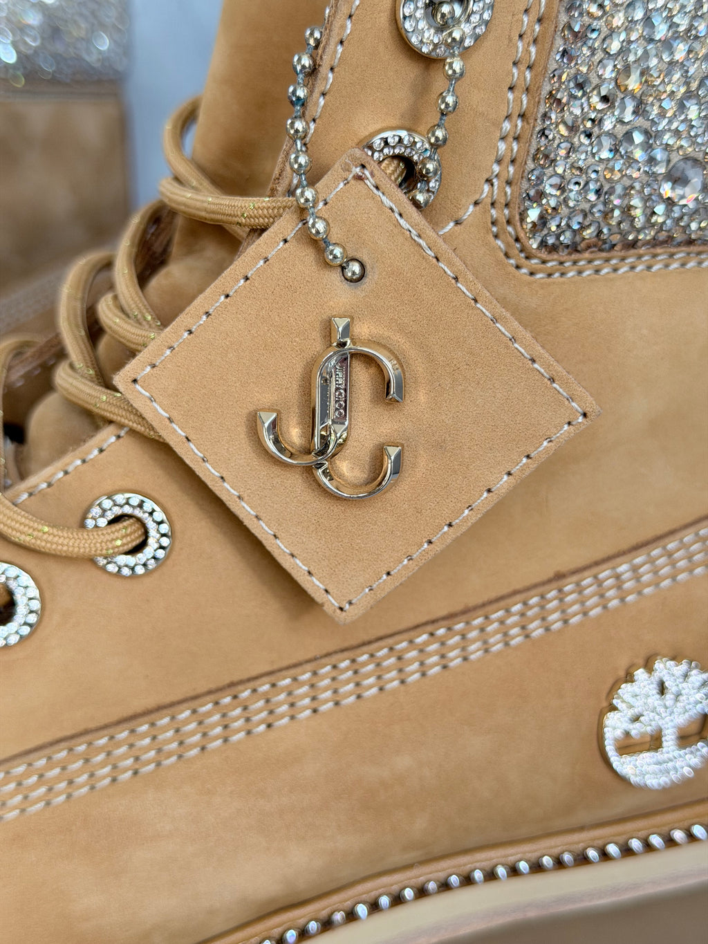 Jimmy Choo x Timberland 6-Inch Premium Crystal Collar Boots – Wheat – UK 7 / EU 40 – Brand New in Box