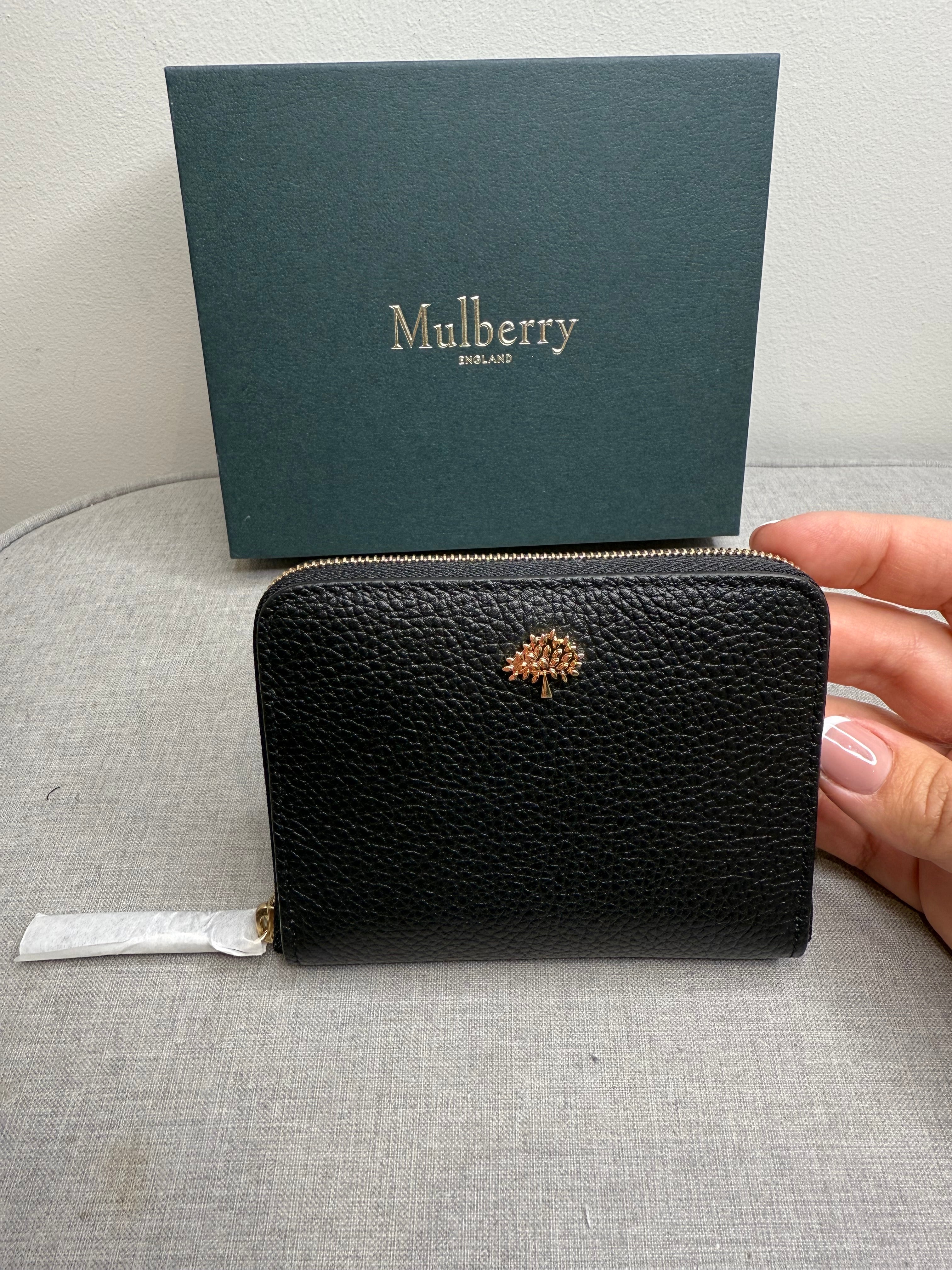 Mulberry Zip Around Tree Plaque Zip Around Wallet In Black Leather - New With Box