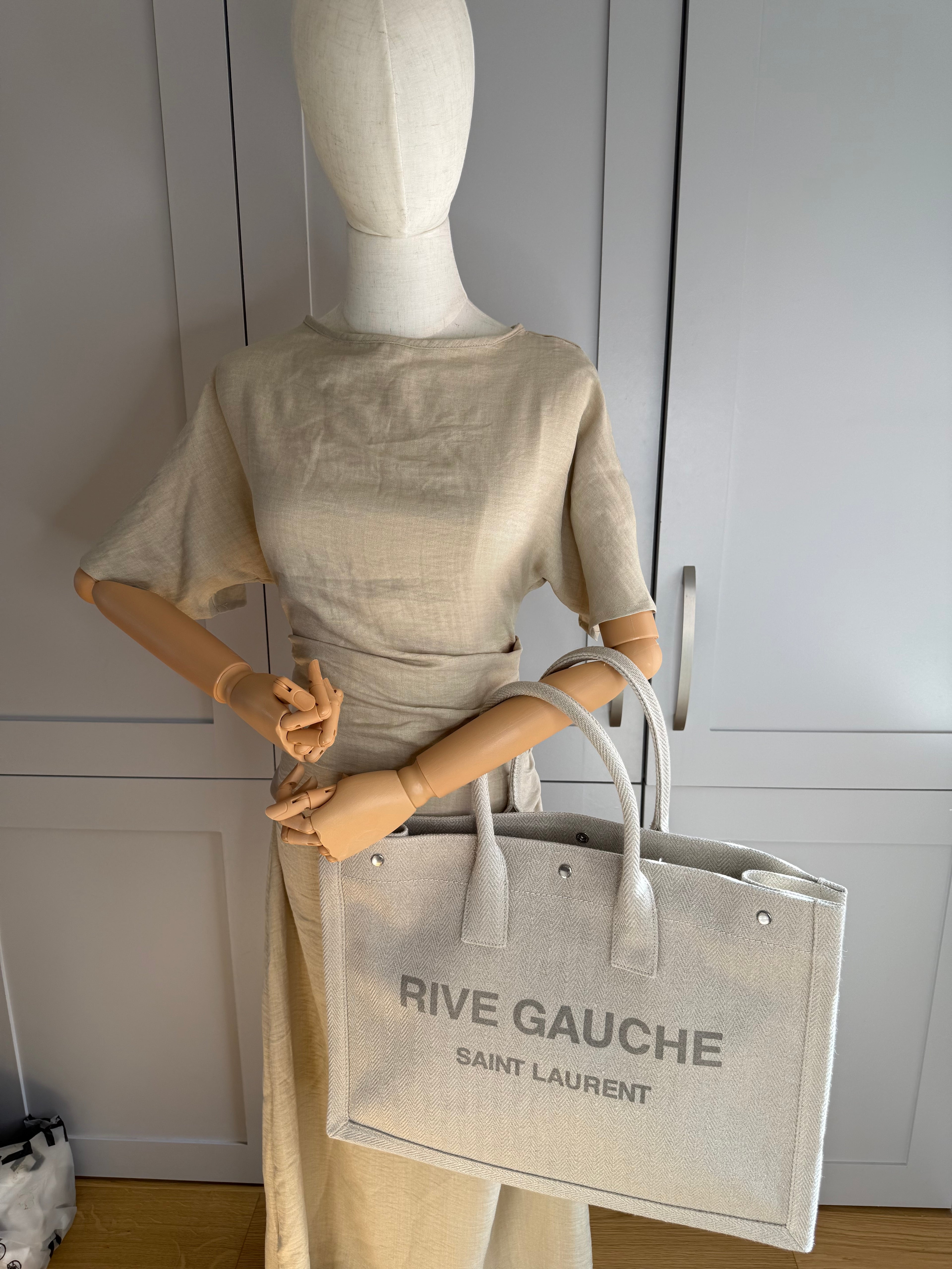New Saint Laurent Rive Gauche Canvas Tote Bag