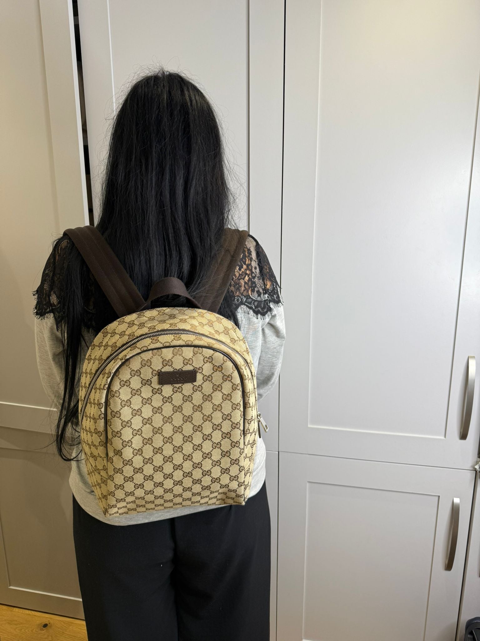 Gucci GG Supreme Canvas Zipped Backpack Discontinued Style | Authentic Designer Backpack