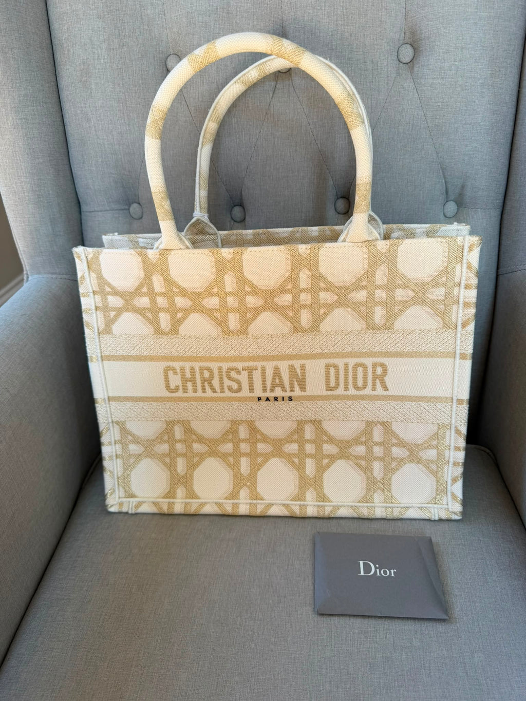 Christian Dior Medium Book Tote Bag Gold and Beige - Brand New
