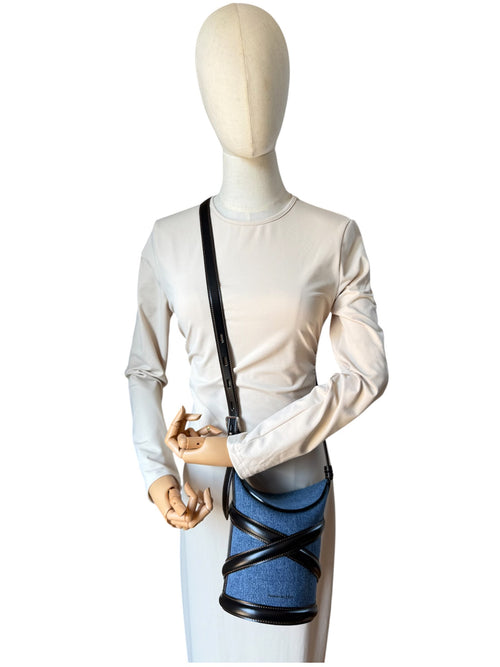 Alexander McQueen Small 'The Curve' Denim & Leather Bucket Bag – RRP £1250