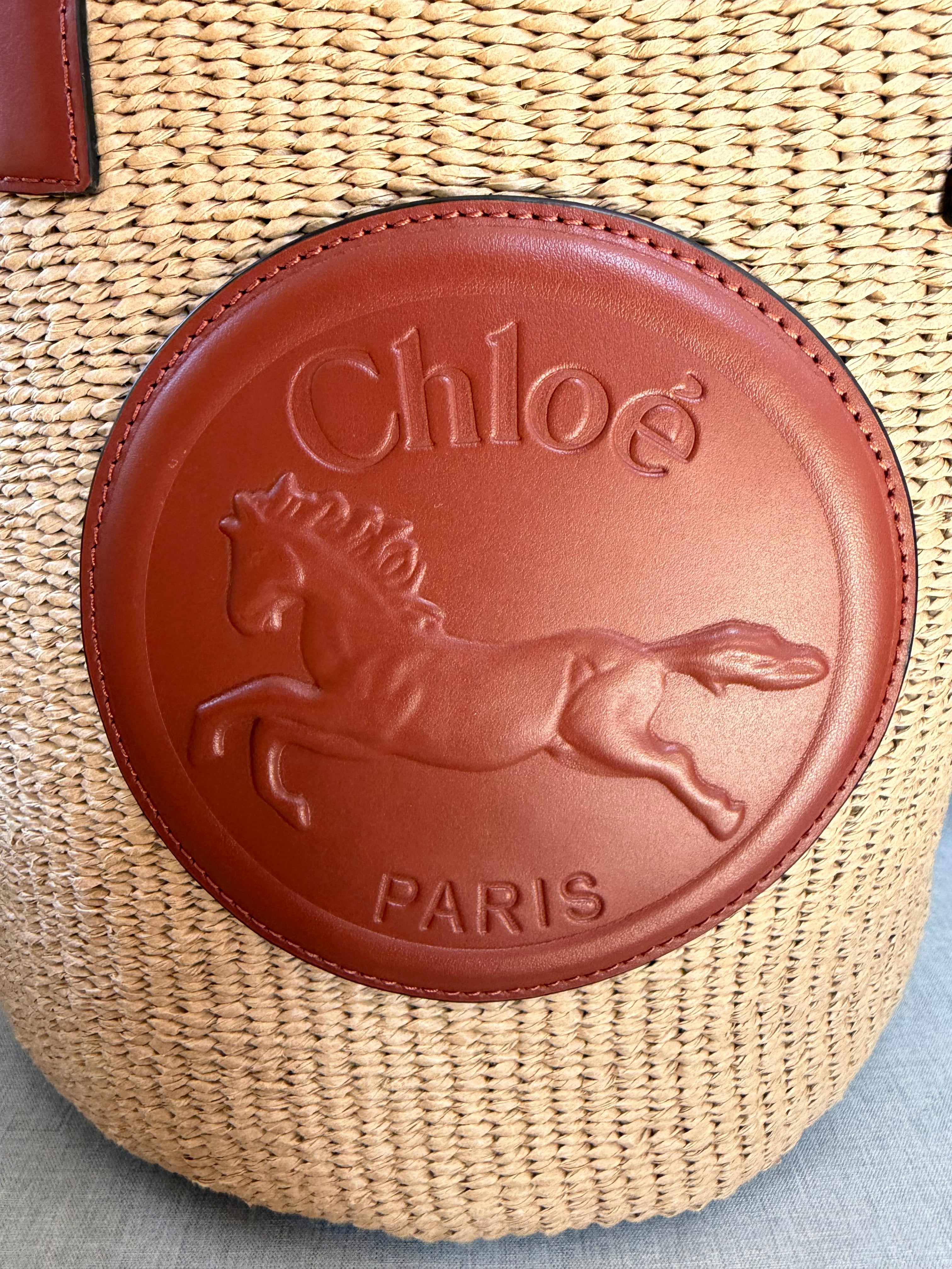 Chloe horse medal large basket bag in sepia brown