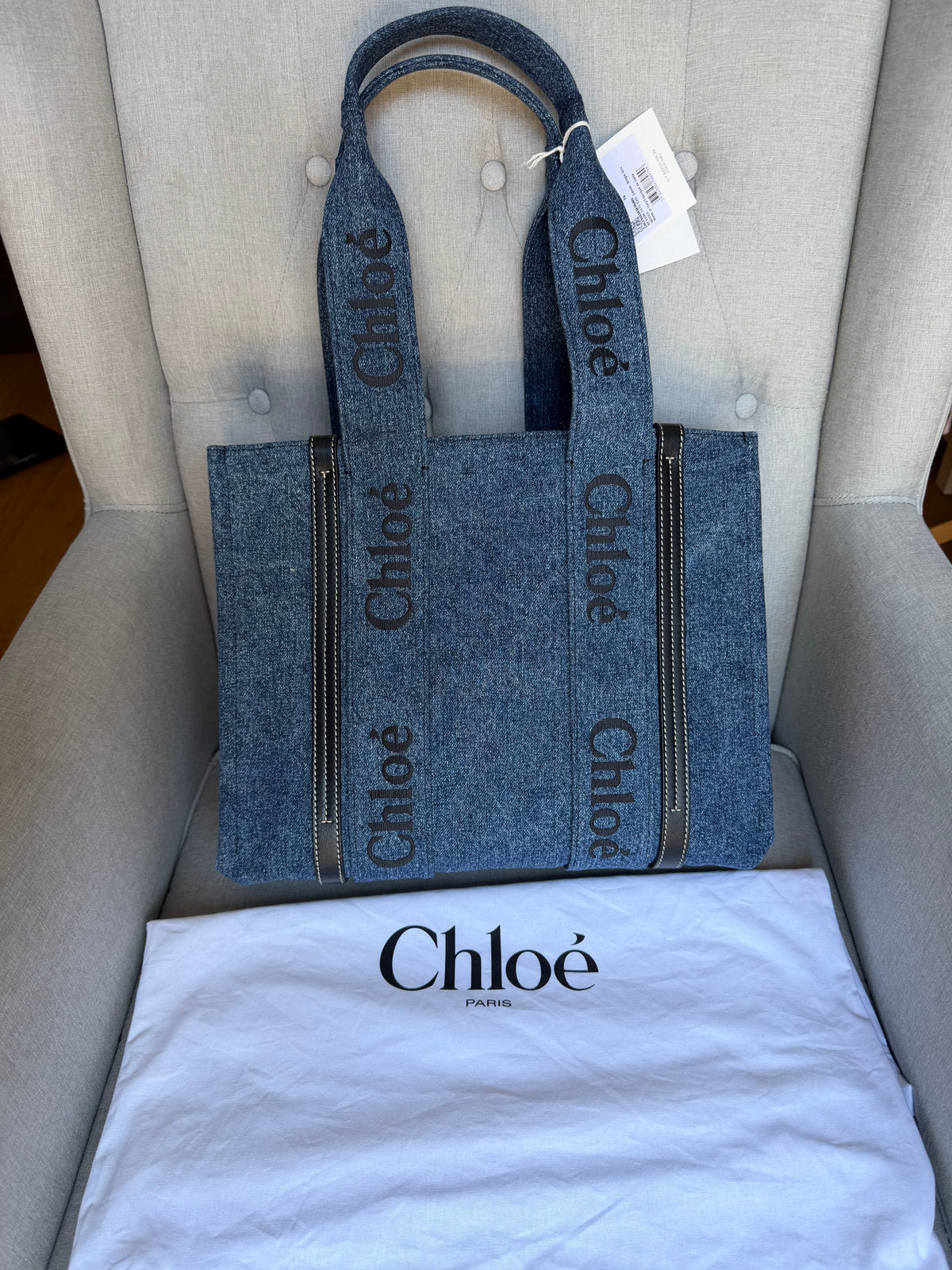 Chloe woody denim tote bag with dustbag new 