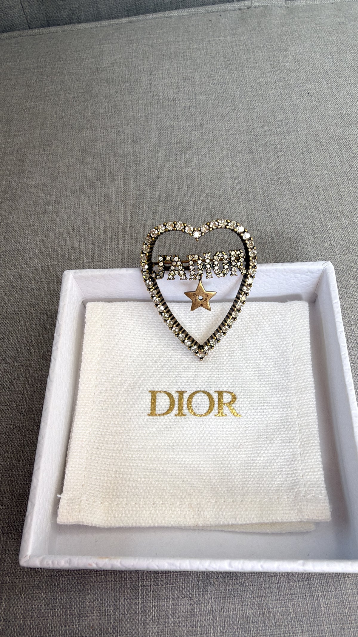 Christian Dior Jadior Heart Brooch -antique bronze - New In Box 