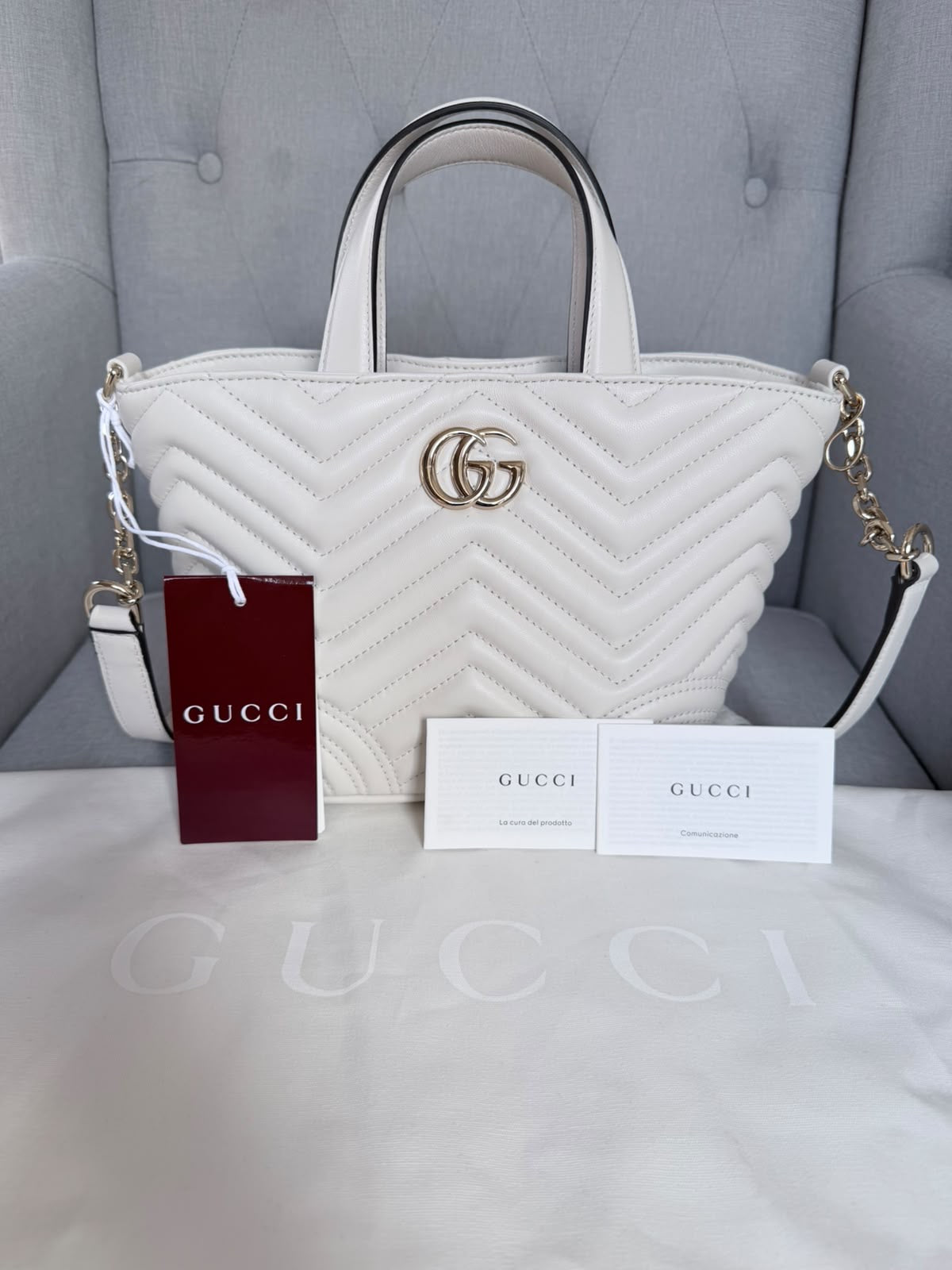 Gucci GG Marmont Small Tote Bag – Ivory – Brand New
