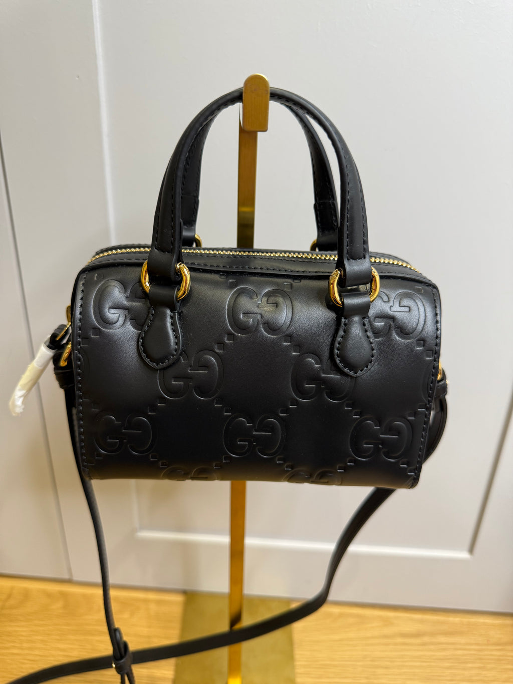 New Gucci GG Leather Crossbody Bag Black & Gold Hdw