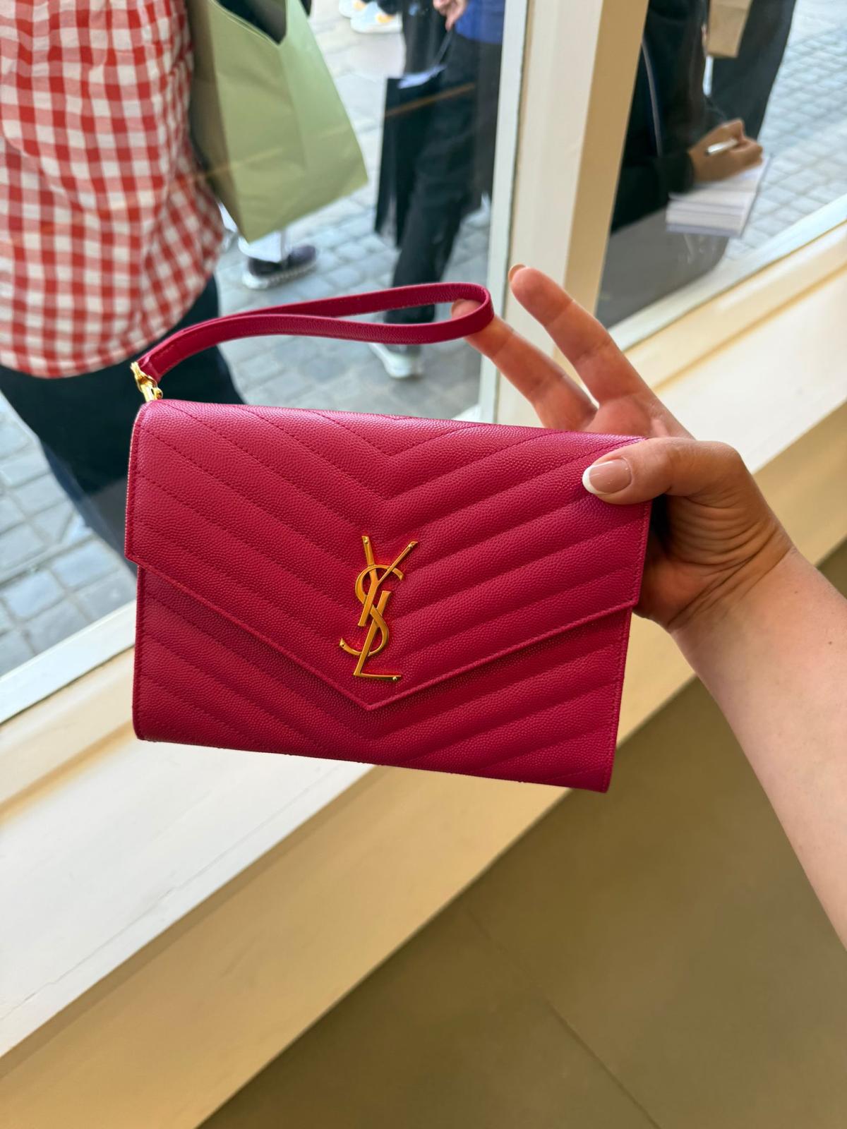 Fuschia Pink Saint Laurent Cassandre Matelassé Flap Pouch wristlet Bag In Grain De Poudre Leather