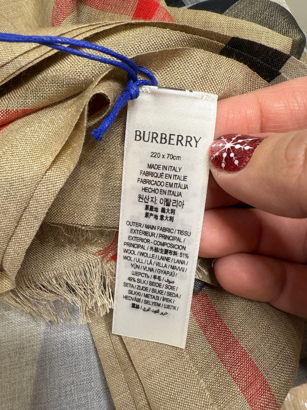 New Burberry Classic Check Wool And Silk Mix Scarf