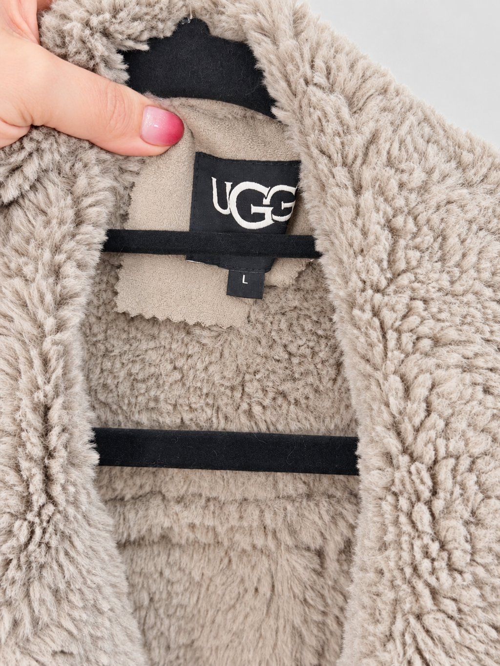 UGG Takara Long Faux Twinface Coat – Taupe / Wolf Grey – Large – New Without Tags