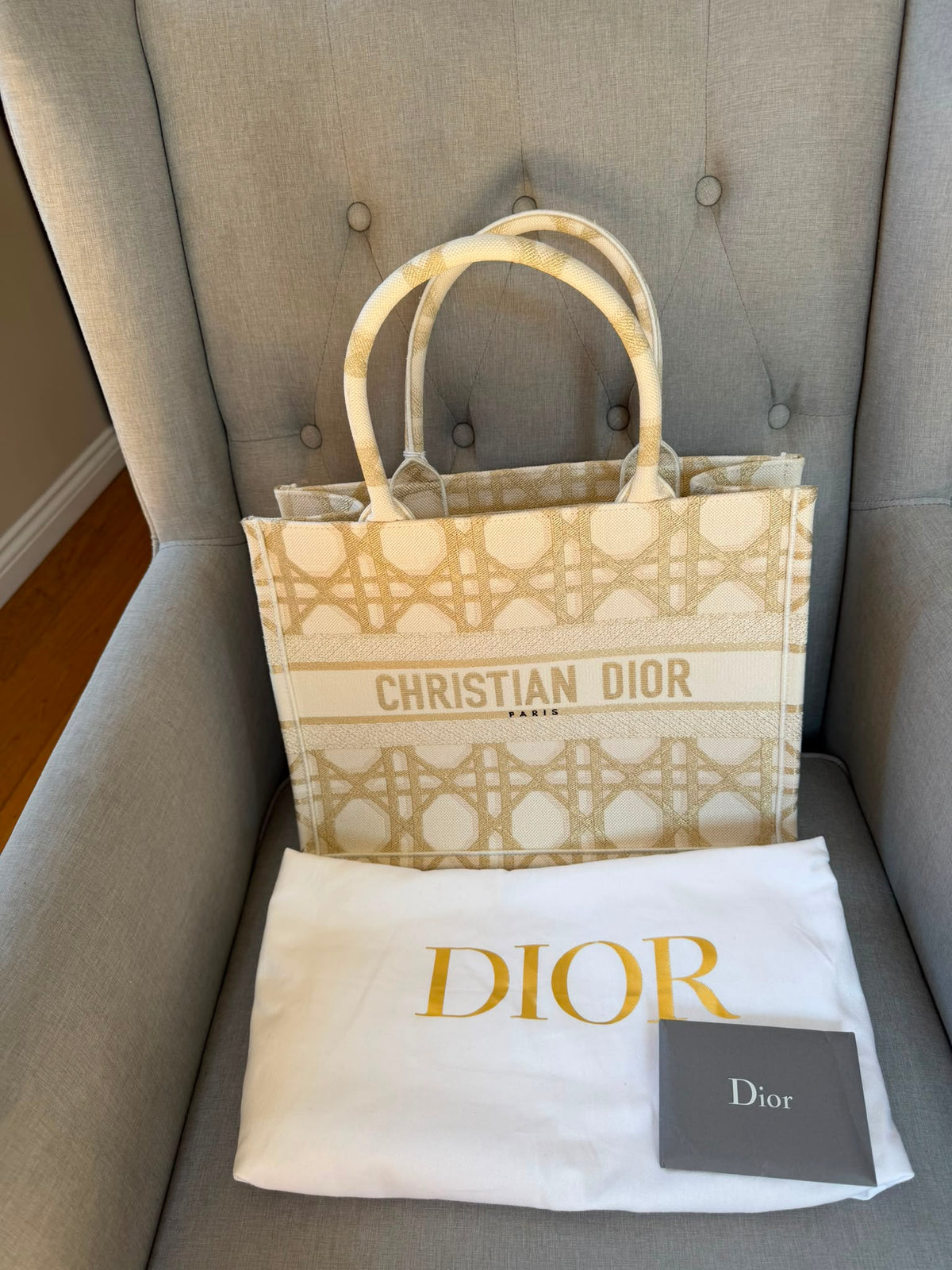 Christian Dior Medium Book Tote Bag Gold and Beige - Brand New