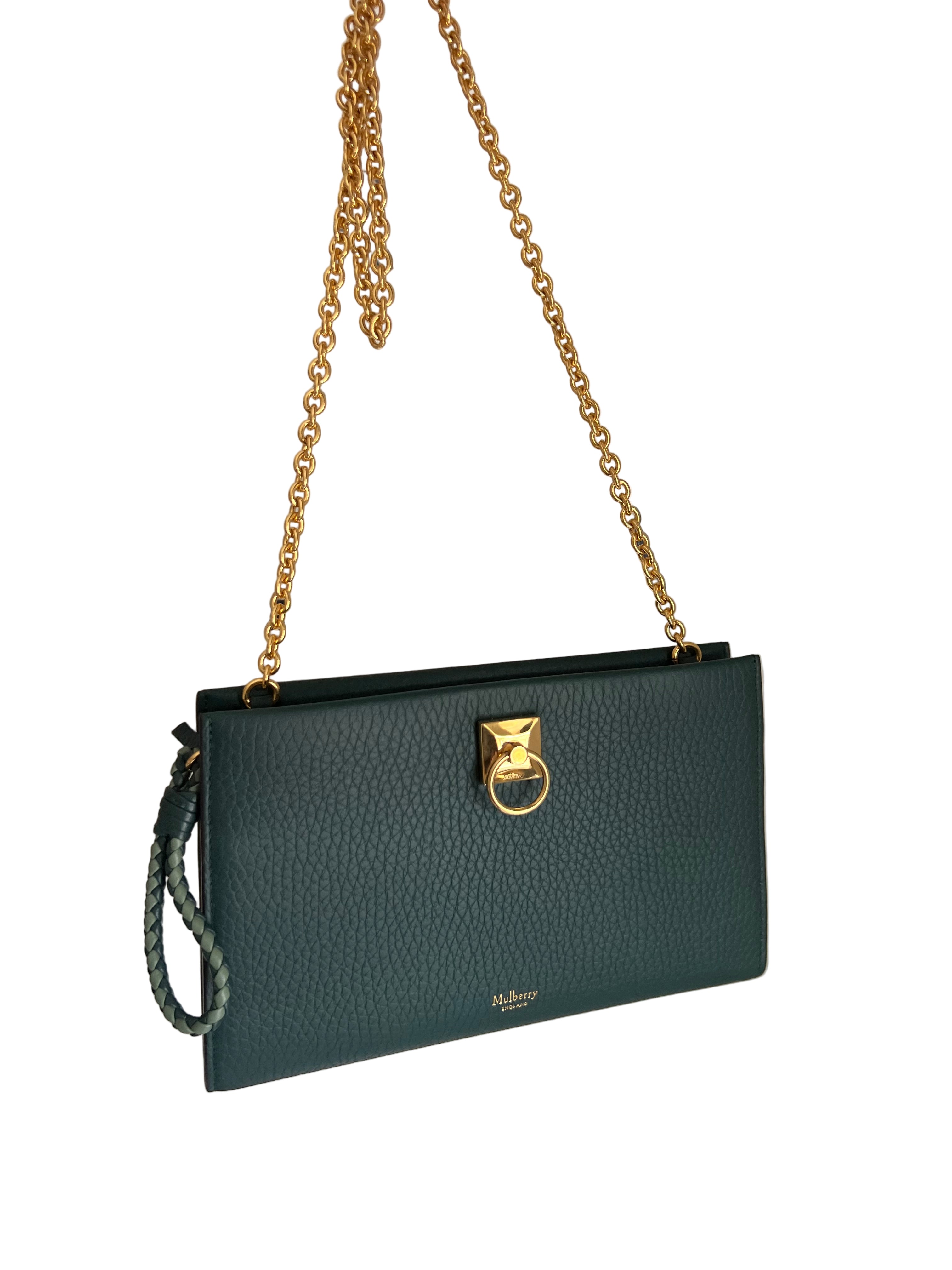 New Mulberry Iris Wallet On Chain Bag In Mulberry Green with Matching Zip Pull