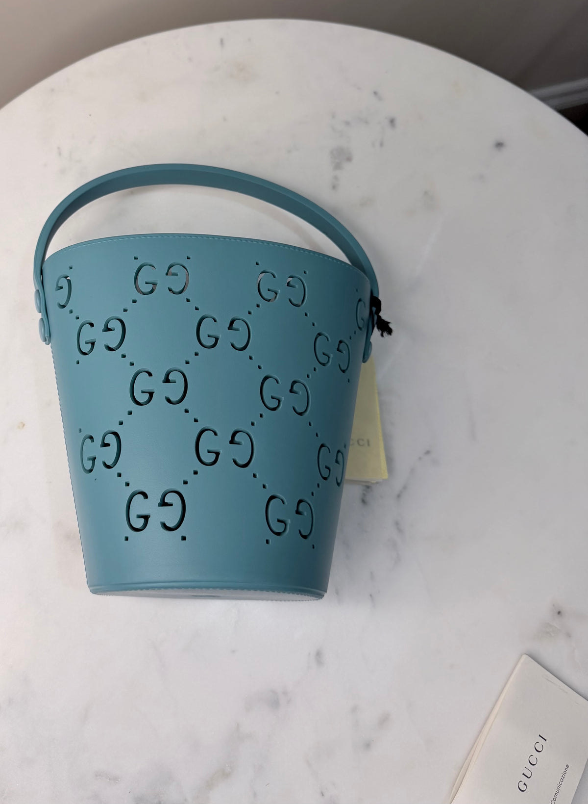 Gucci GG Perforated Rubber Bucket Bag – Blue – Brand New with Tags