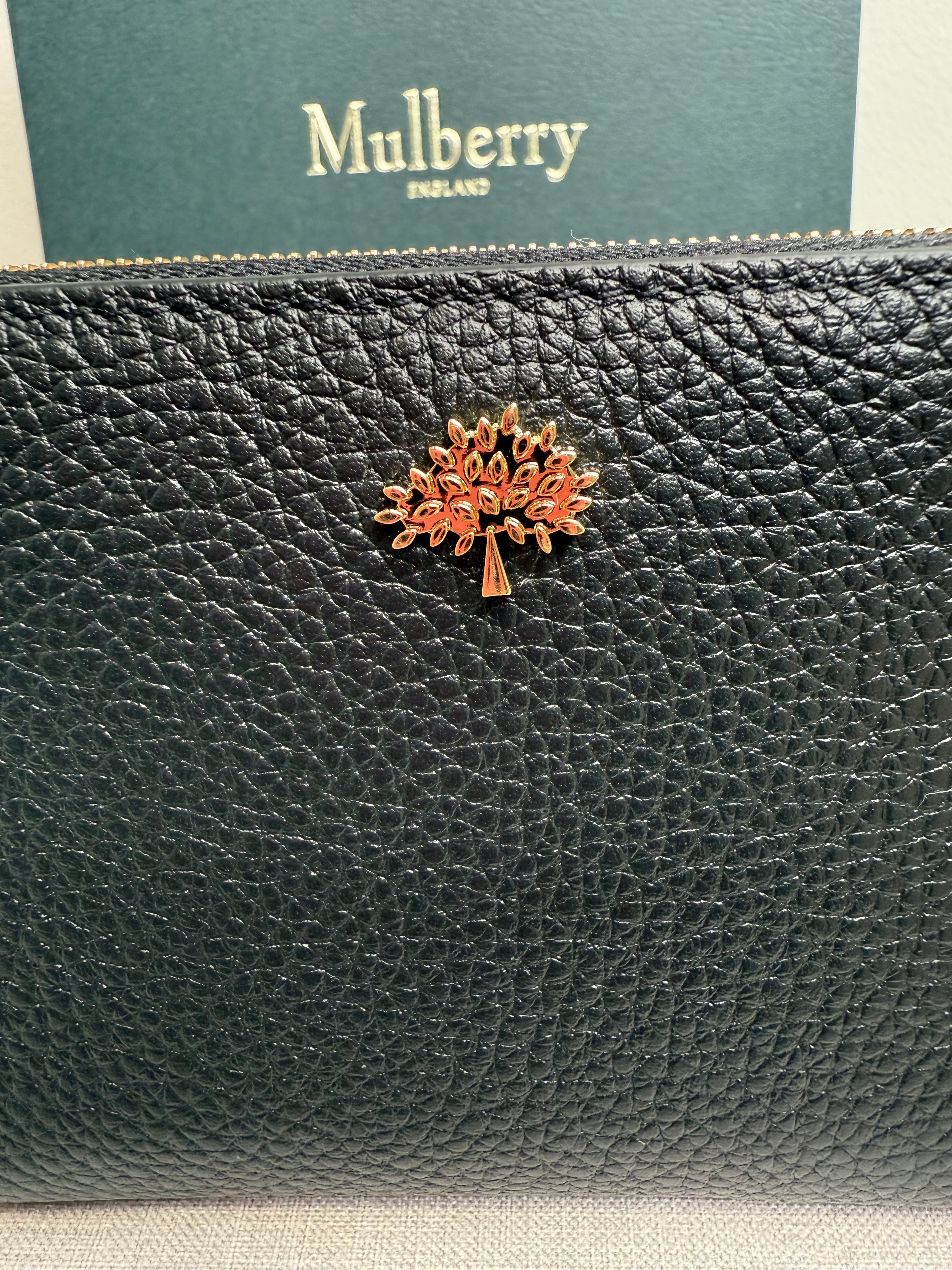 Mulberry Zip Around Tree Plaque Zip Around Wallet In Black Leather - New With Box