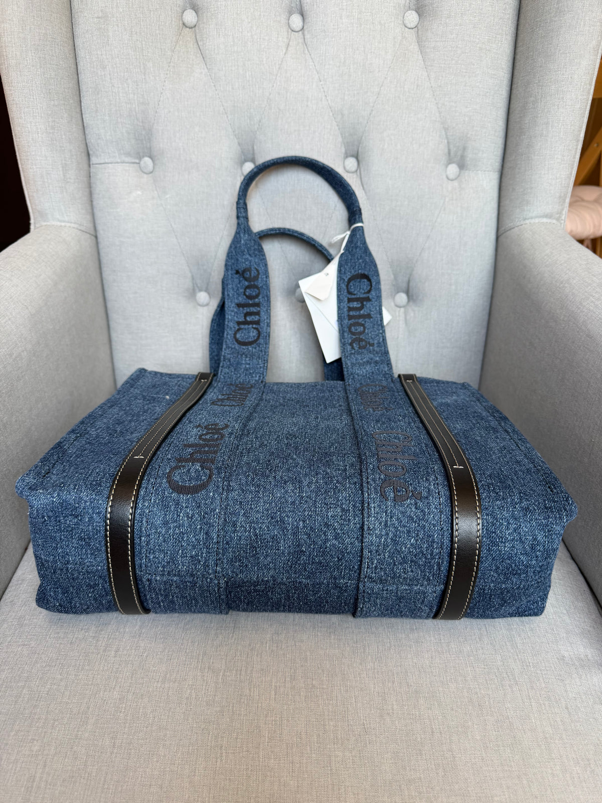 Chloé Medium Woody Denim Tote Bag – Blue & Black – Brand New with Tags