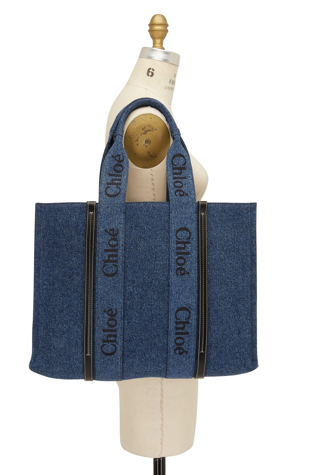 Chloé Medium Woody Denim Tote Bag – Blue & Black – Brand New with Tags