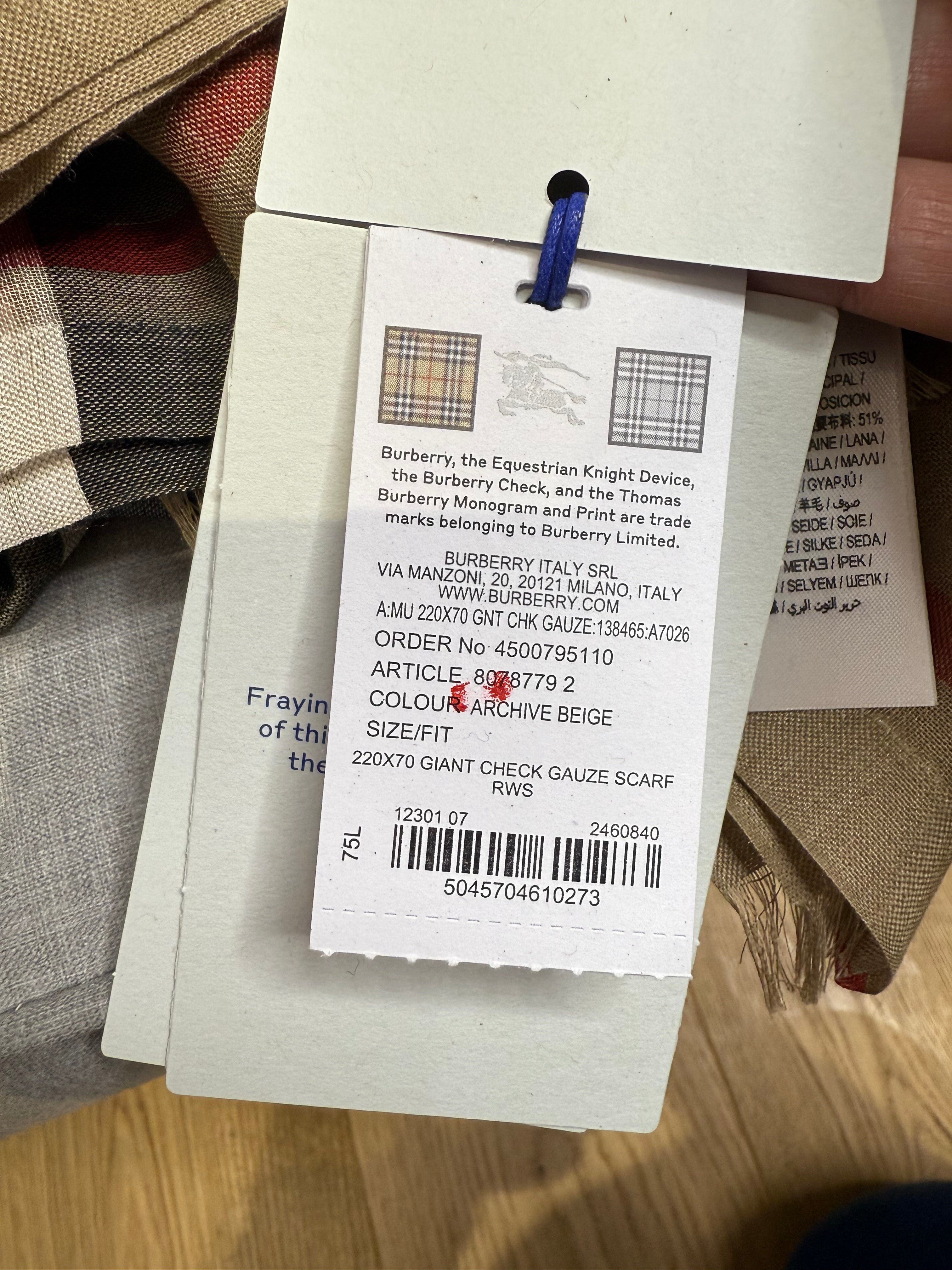 New Burberry Classic Check Wool And Silk Mix Scarf