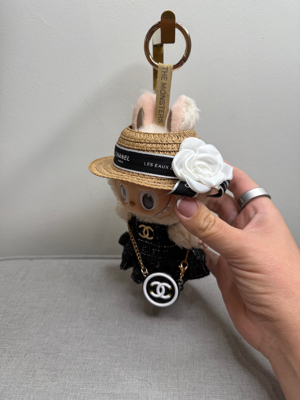 POPMART LABUBU THE MONSTERS EXCITED MACAROON VINYL PLUSH HANGING CARD WITH DESIGNER INSPIRED OUTFIT