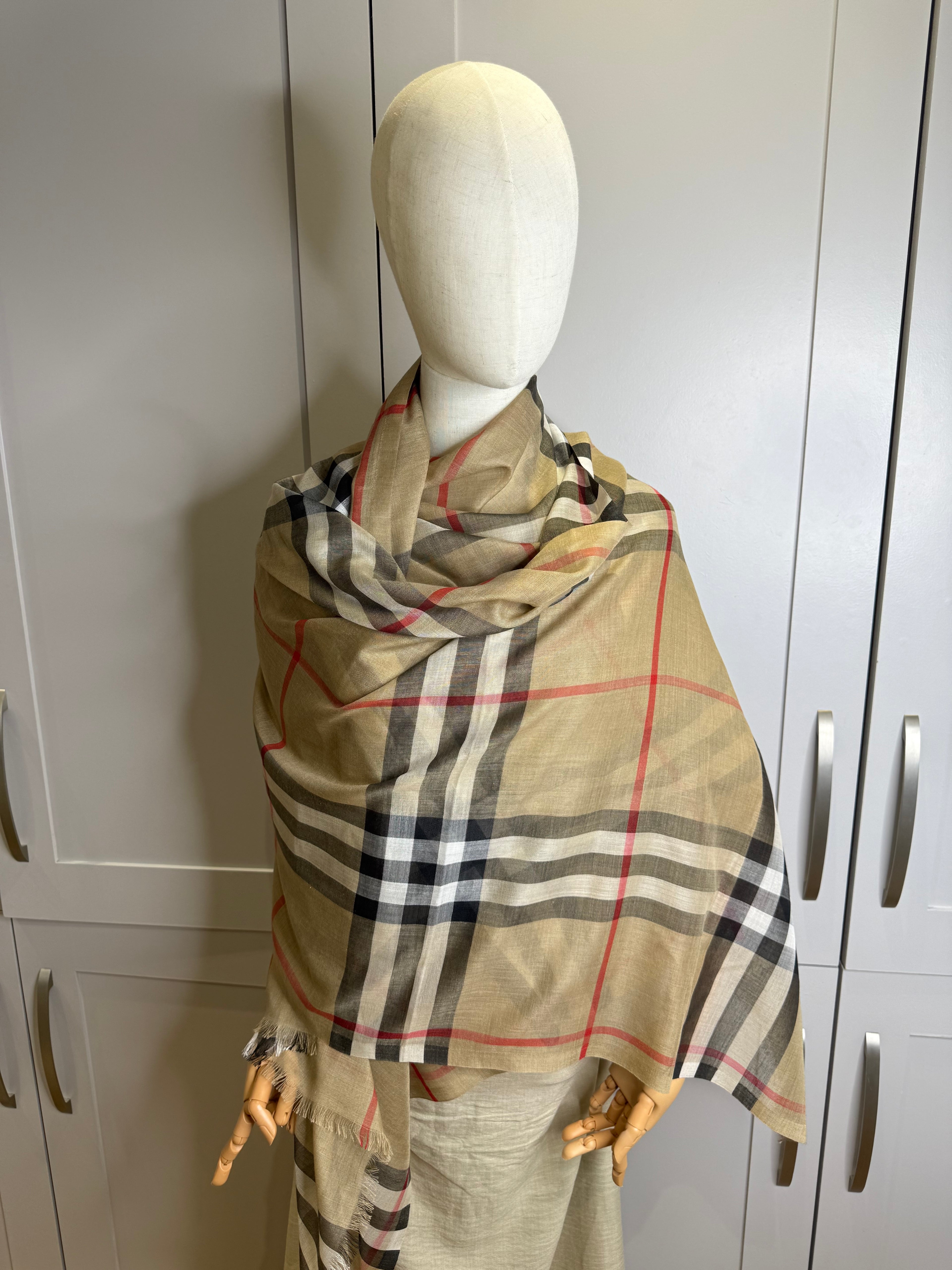 New Burberry Classic Check Wool And Silk Mix Scarf