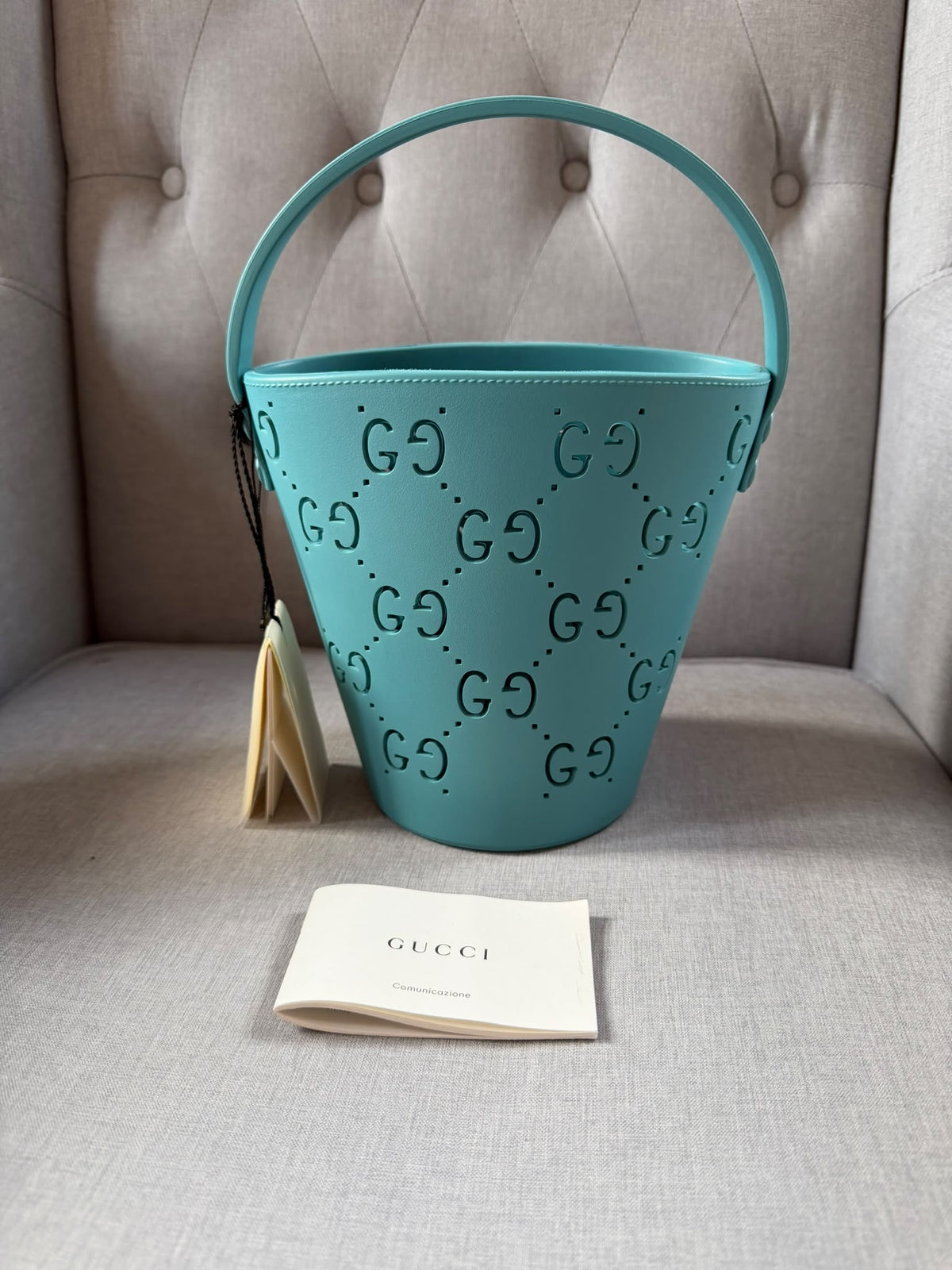 Gucci GG Perforated Rubber Bucket Bag – Blue – Brand New with Tags