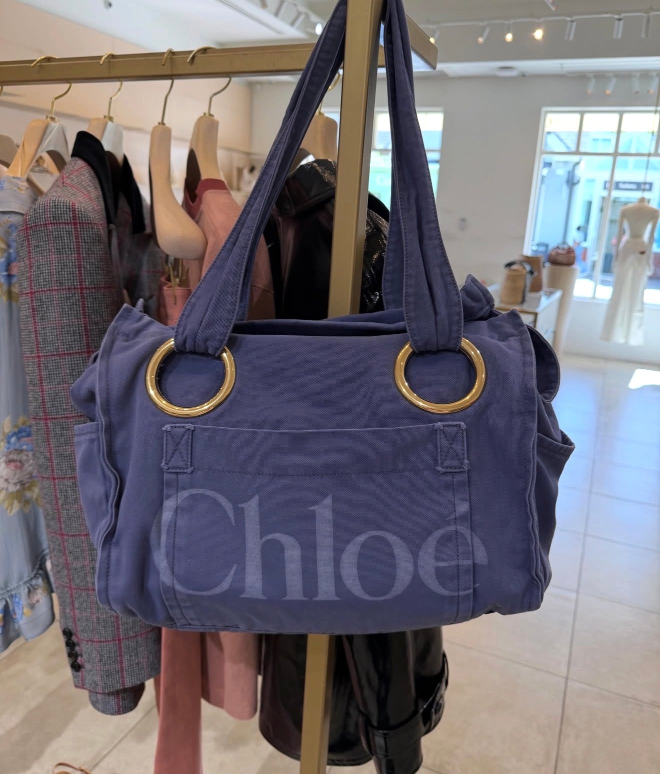 Chloe denim blue canvas tote bag