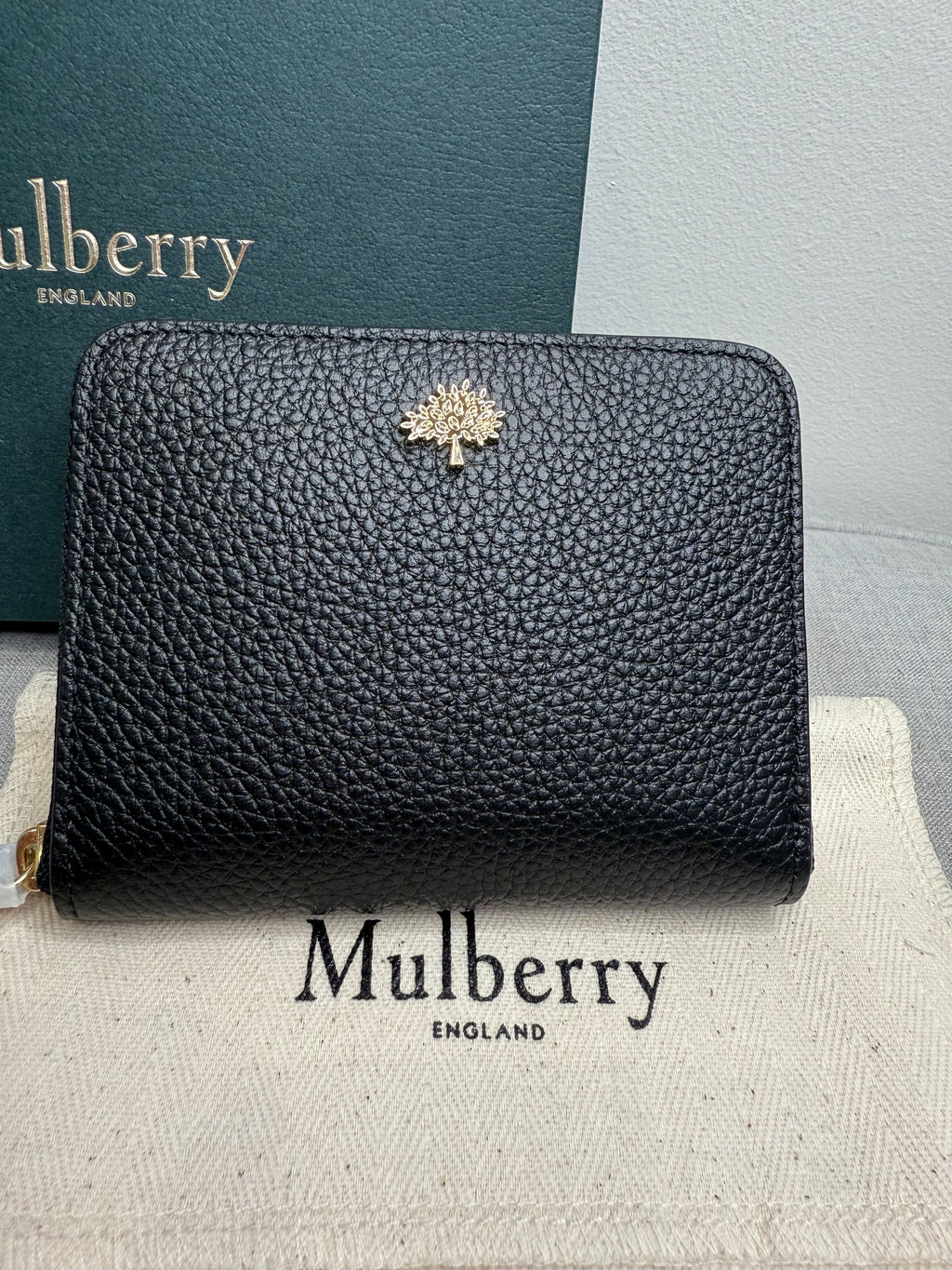 Mulberry Zip Around Tree Plaque Zip Around Wallet In Black Leather - New With Box