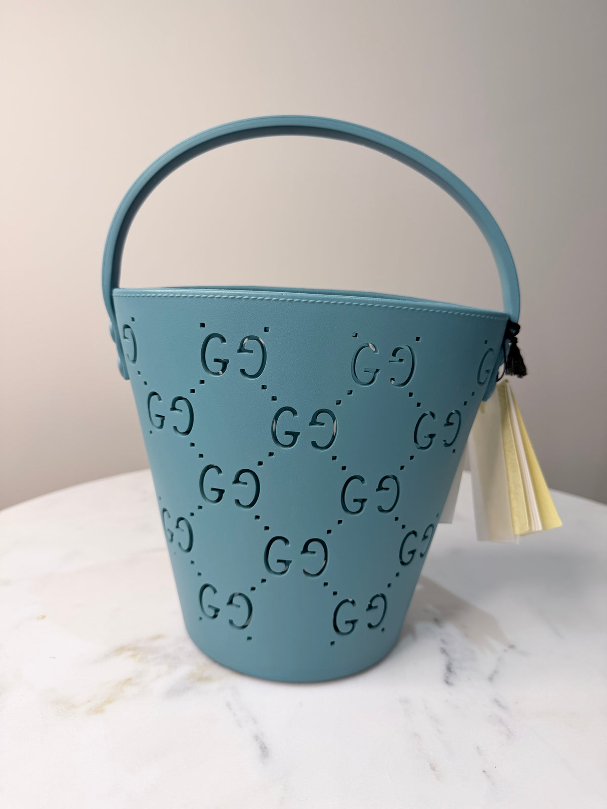 Gucci GG Perforated Rubber Bucket Bag – Blue – Brand New with Tags
