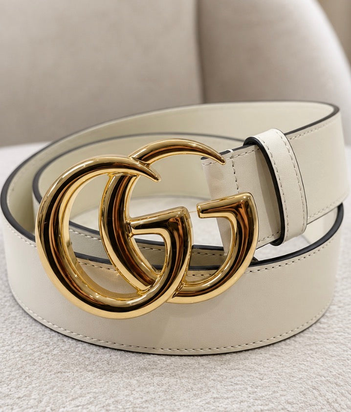 Gucci double g Marmont belt size 80 ivory gold buckle 