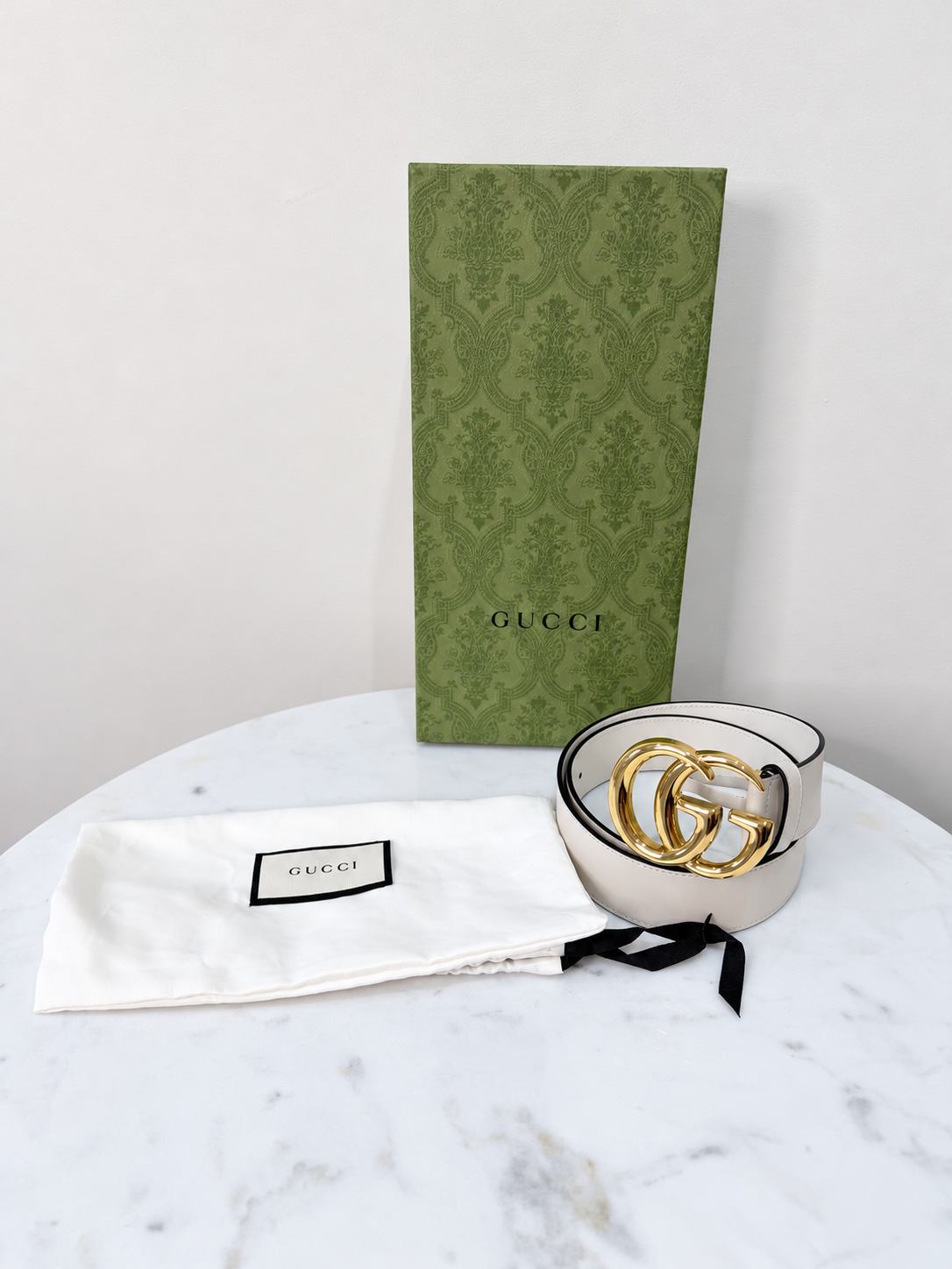gucci gg marmont belt in ivory leather 