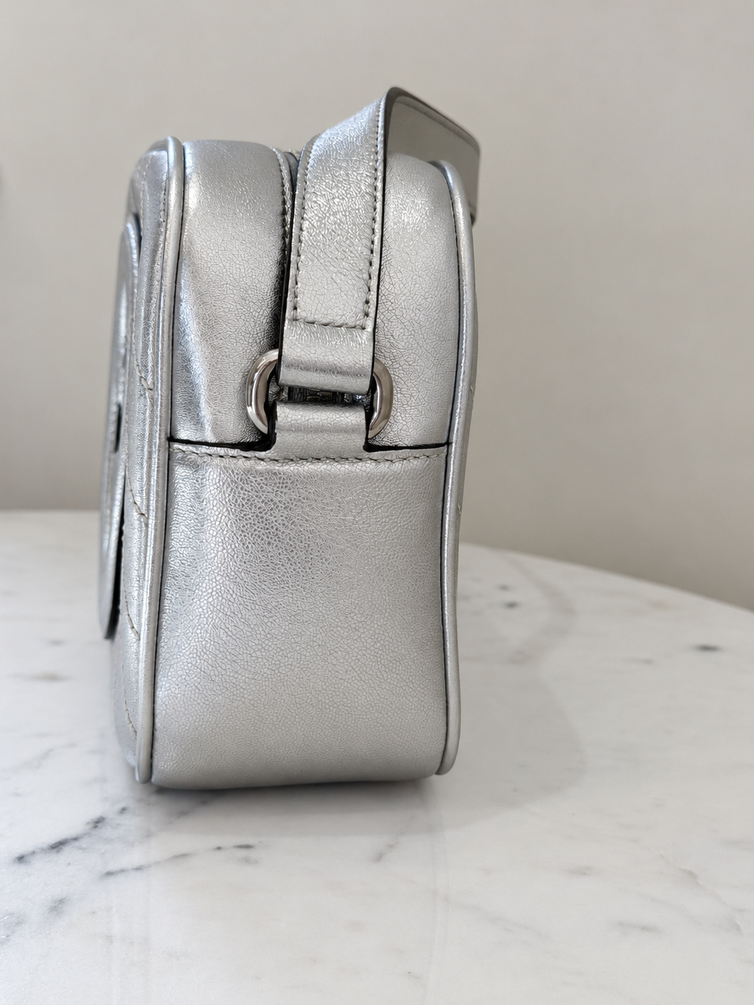 Gucci Blondie Silver Leather Camera Bag - Brand New