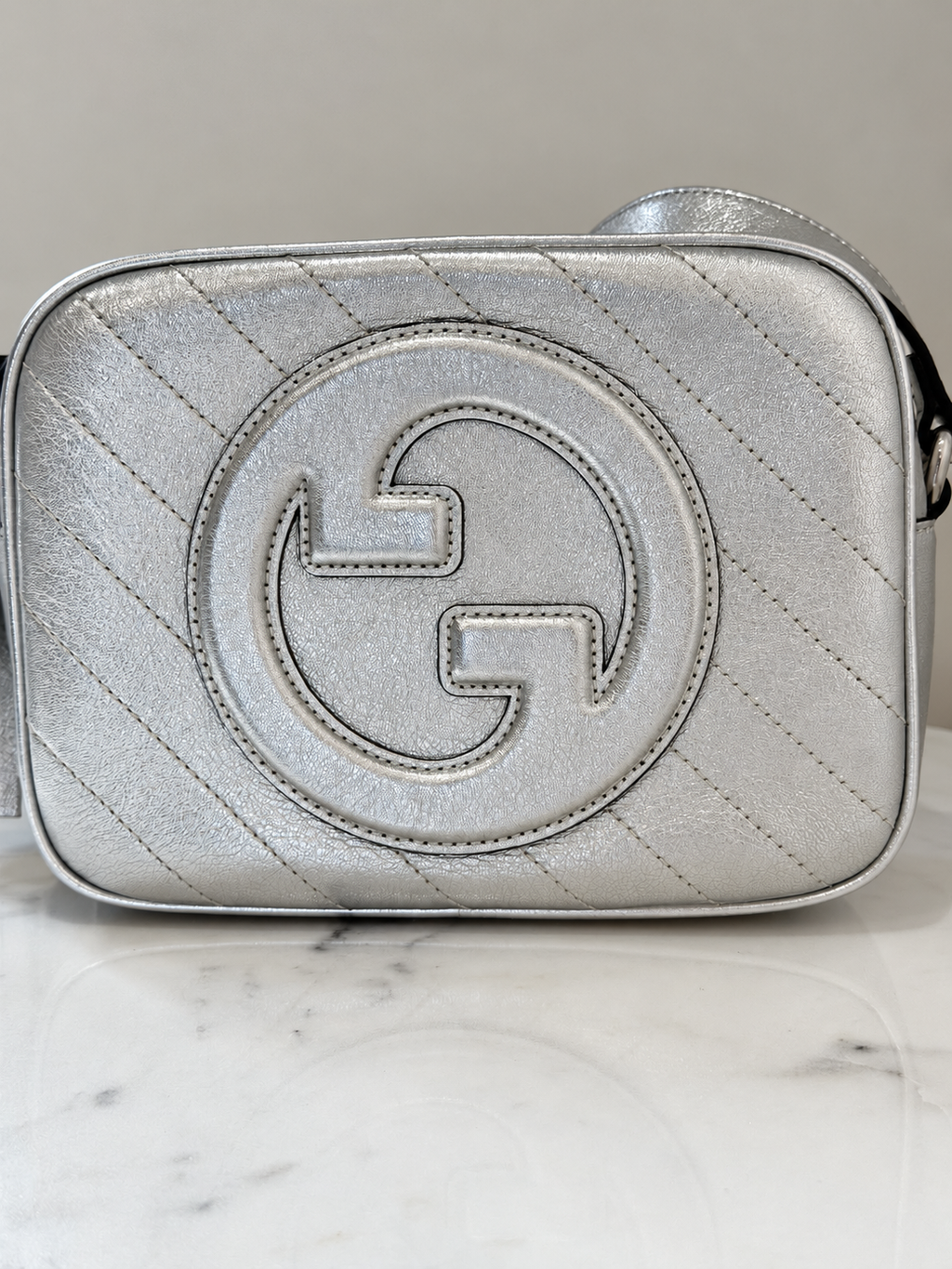 Gucci Blondie Silver Leather Camera Bag - Brand New