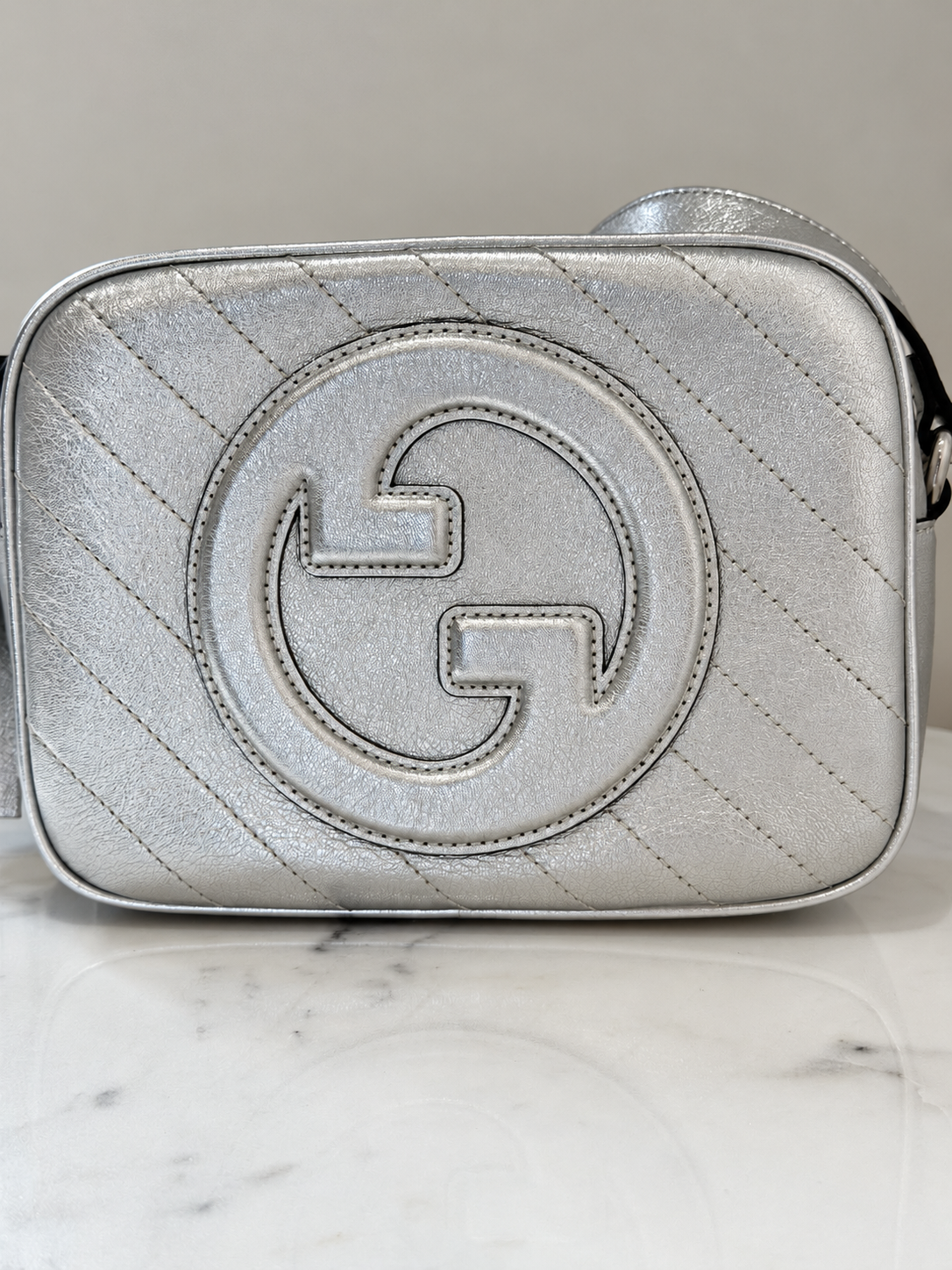 Gucci Blondie Silver Leather Camera Bag - Brand New