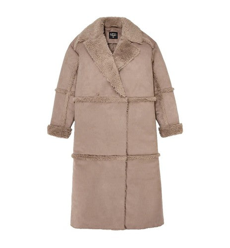 UGG Takara Long Faux Twinface Coat – Taupe / Wolf Grey – Large – New Without Tags