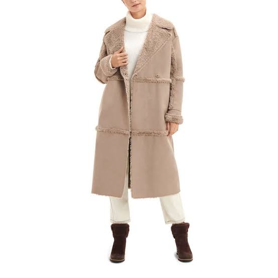 UGG Takara Long Faux Twinface Coat – Taupe / Wolf Grey – Large – New Without Tags