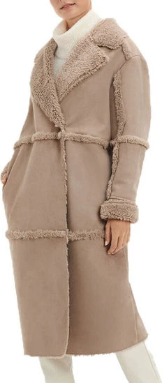 UGG Takara Long Faux Twinface Coat – Taupe / Wolf Grey – Large – New Without Tags