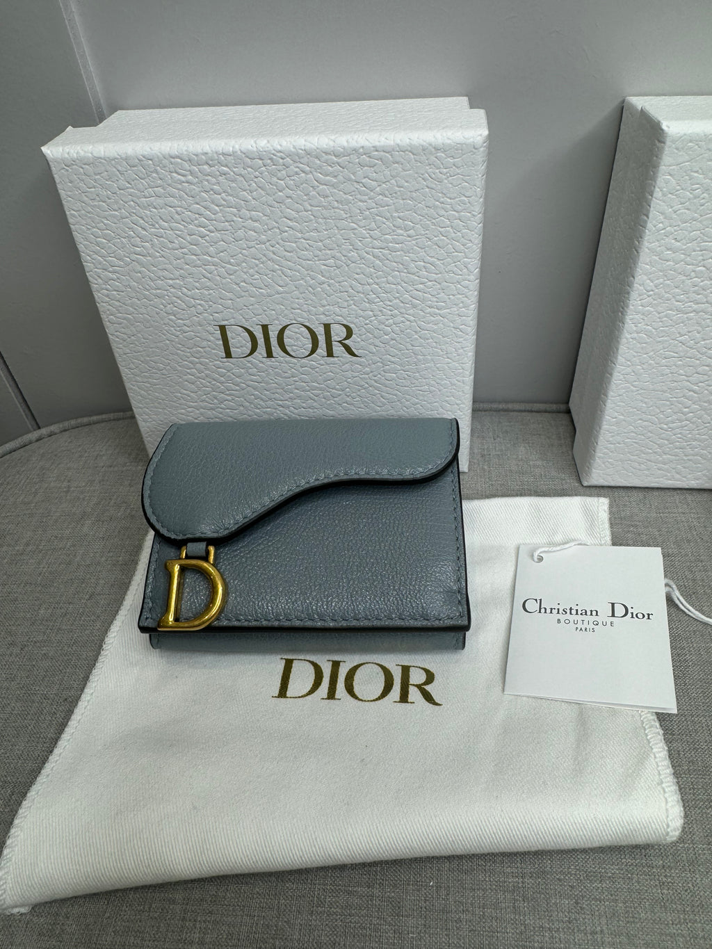 New Christian Dior Compact Saddle Wallet Cloud Blue