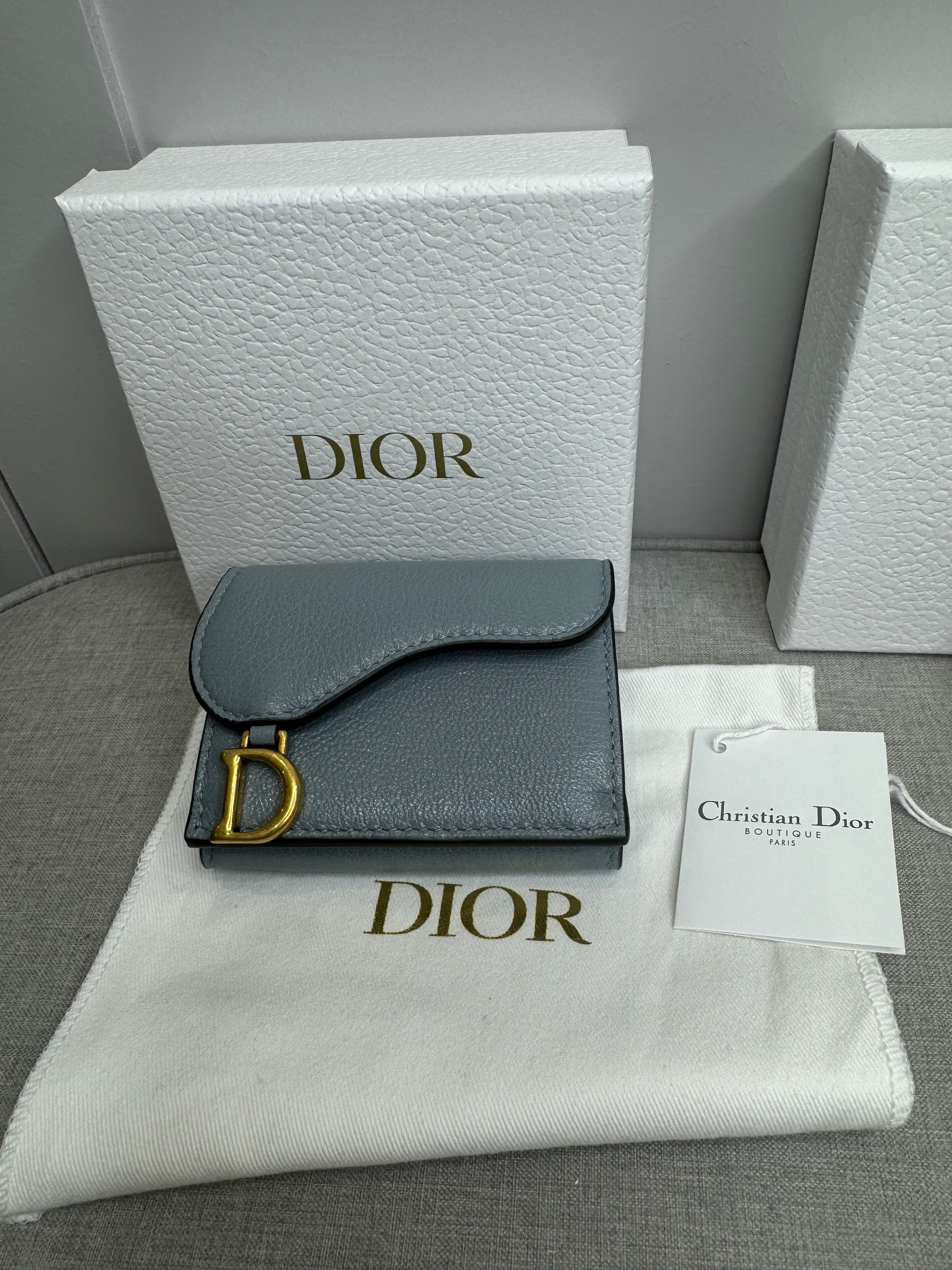 New Christian Dior Compact Saddle Wallet Cloud Blue