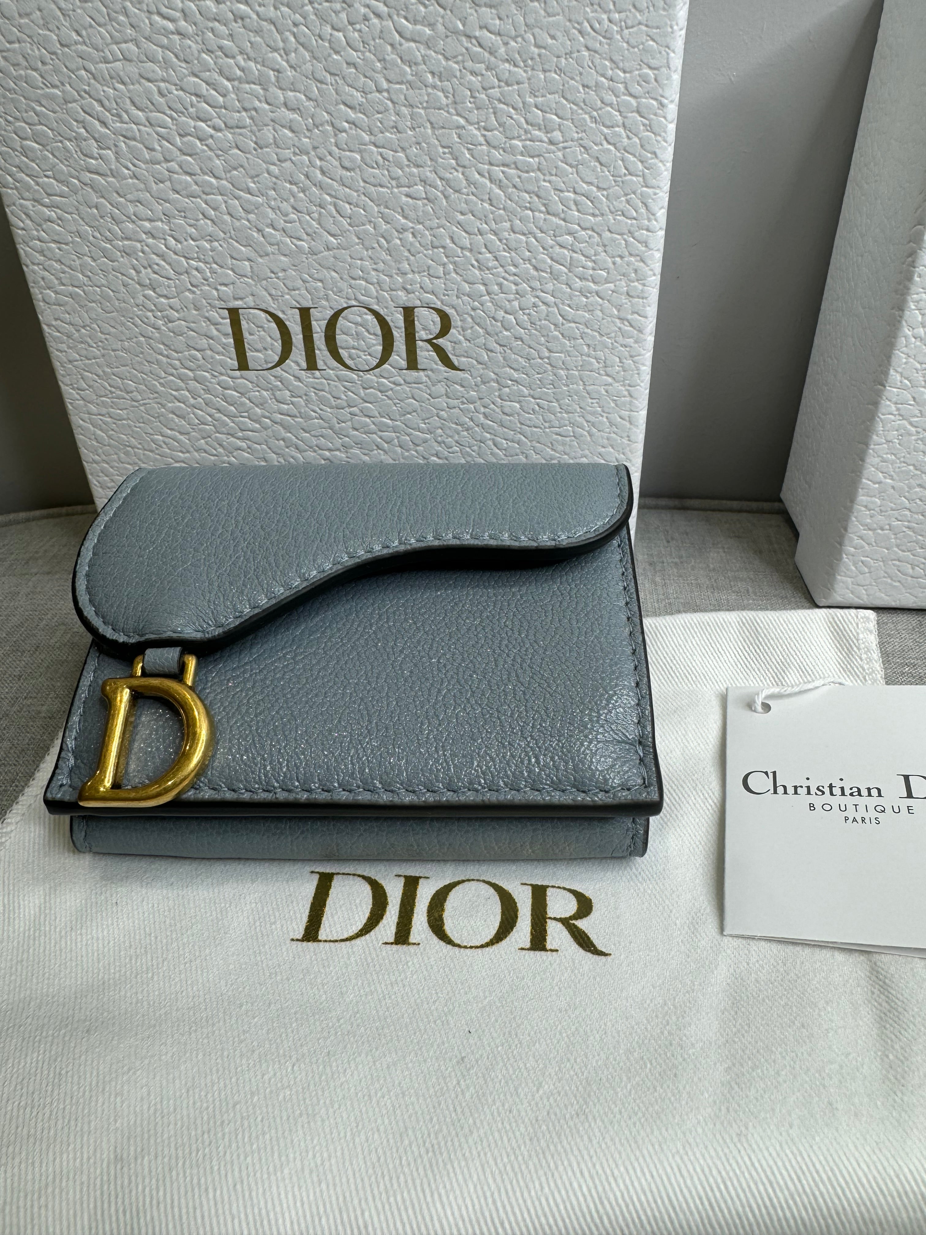 New Christian Dior Compact Saddle Wallet Cloud Blue – The Designer