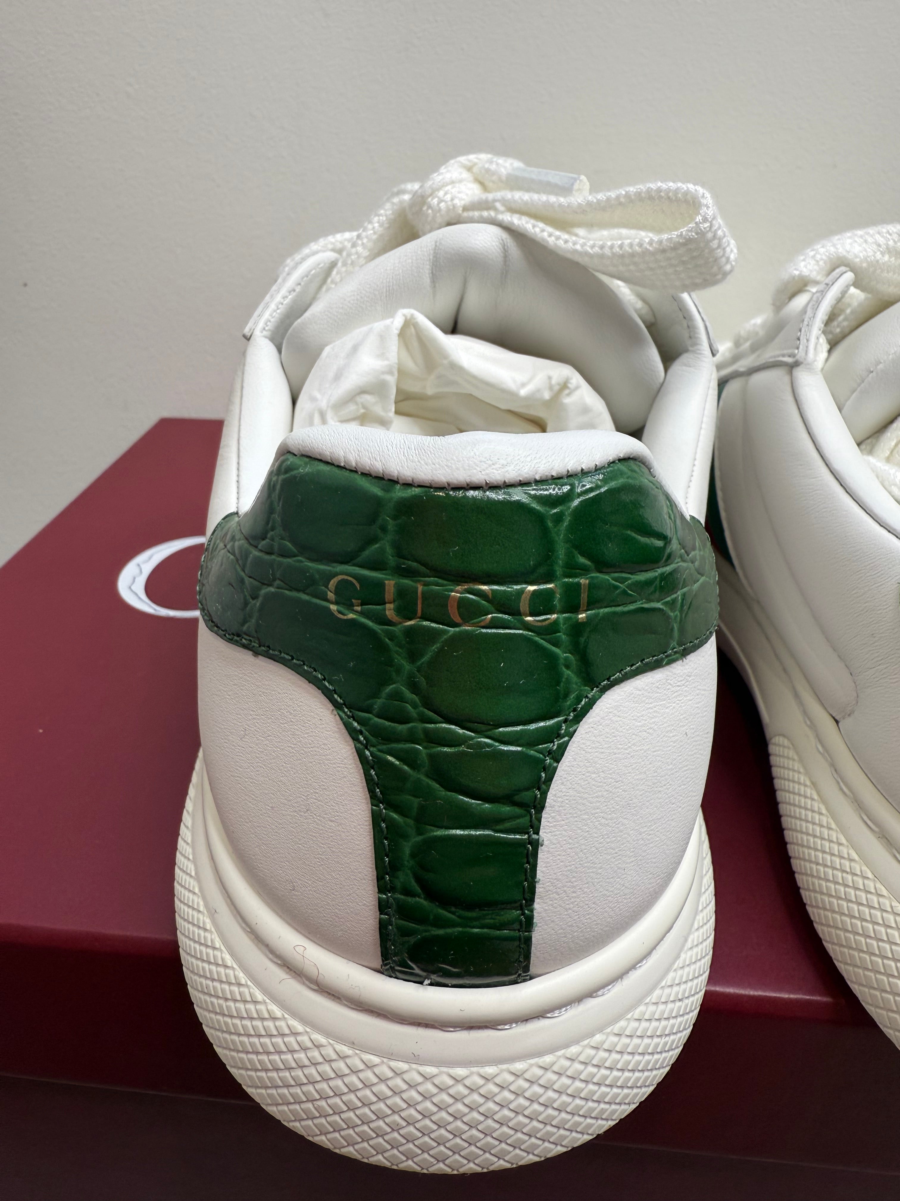 New Women’s Gucci Ace Leather Trainers green red webbing